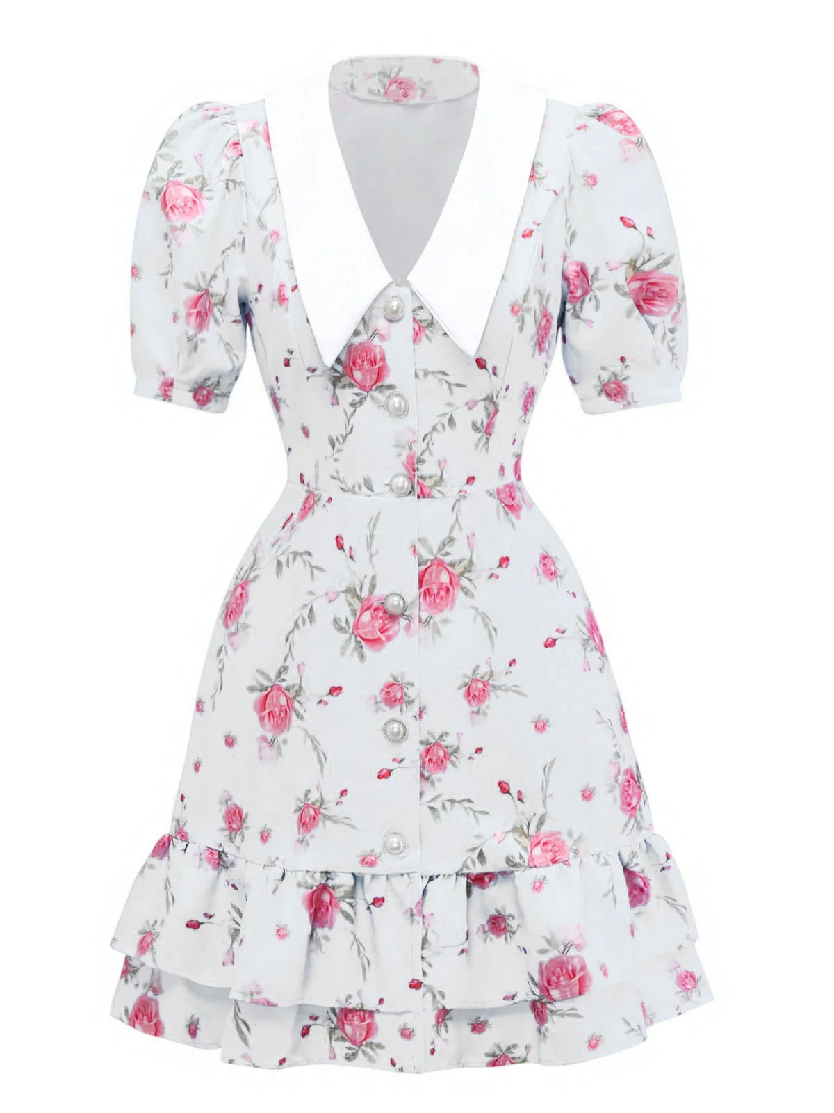 1960er Rose Puffärmel Chelsea-Kragen Mini Kleid - Image 6