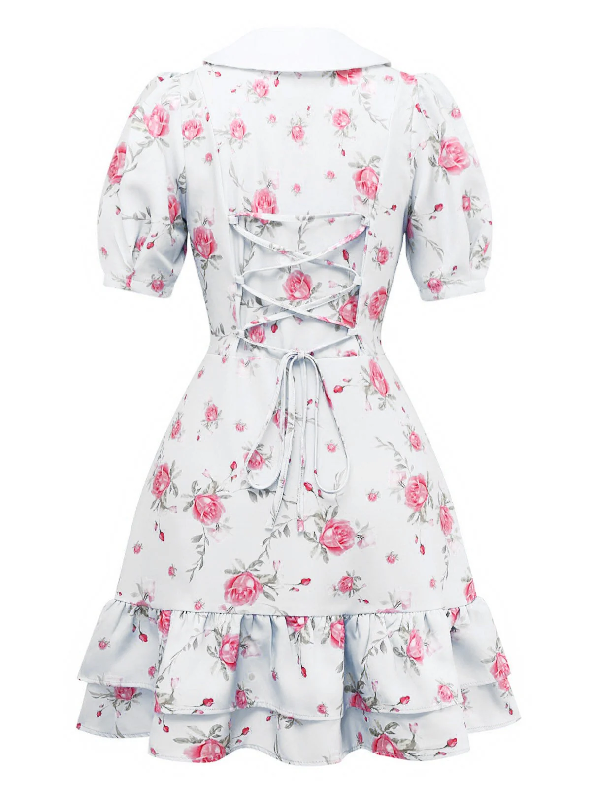 1960er Rose Puffärmel Chelsea-Kragen Mini Kleid - Image 7