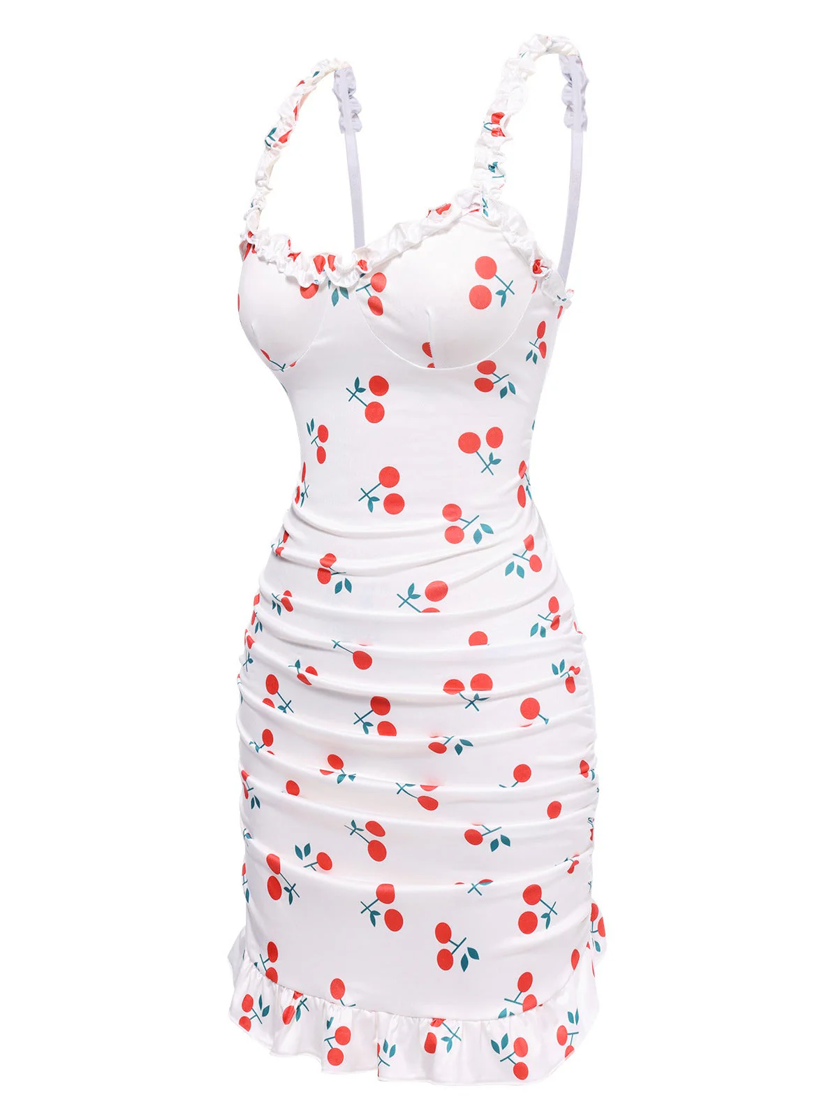 1960er Rot Kirsche Gerüscht Saum Träger Nachthemd - Image 2