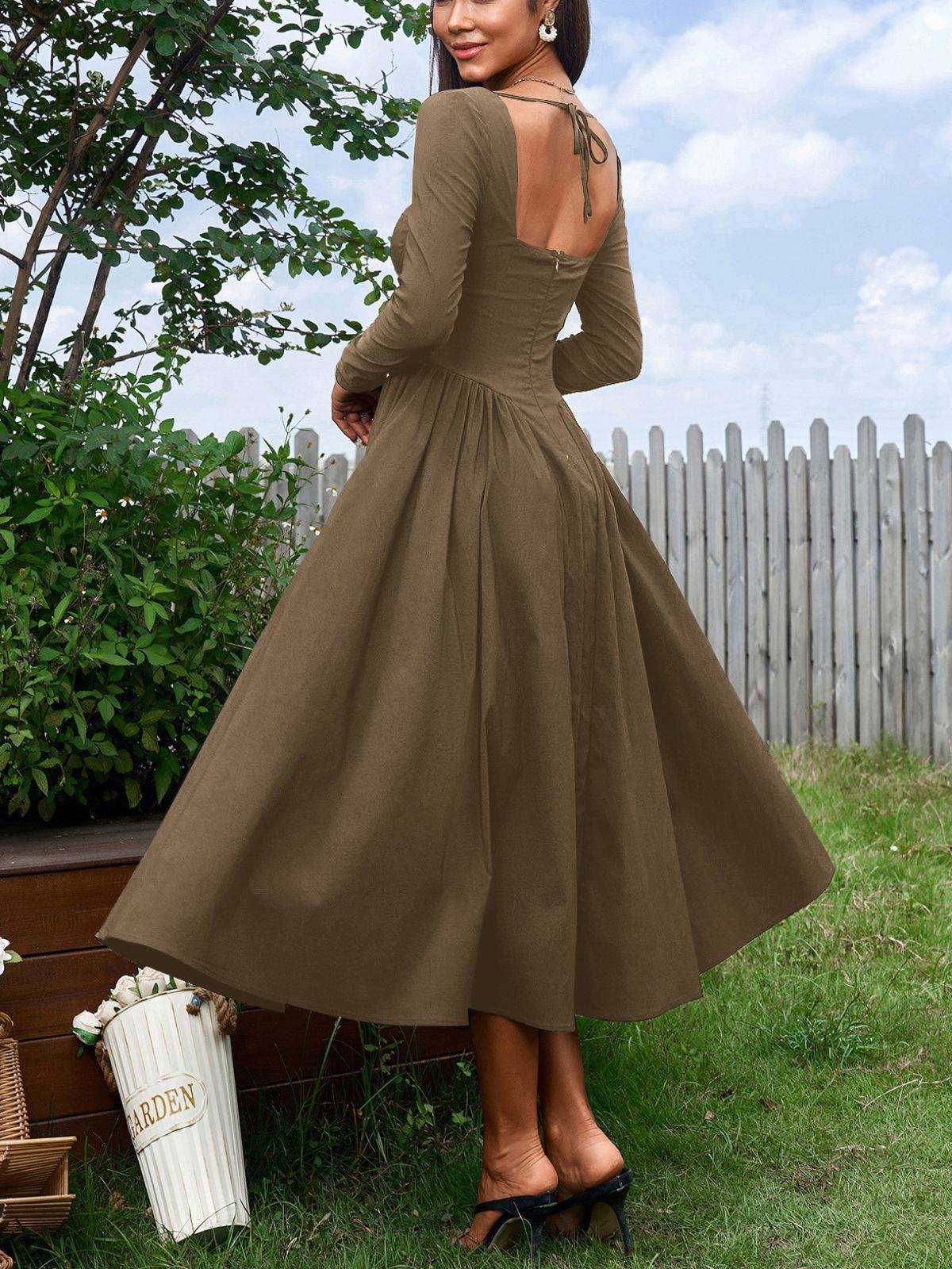 1960er Rückenfrei Schnürung Plissiertes Midi Kleid - Image 10