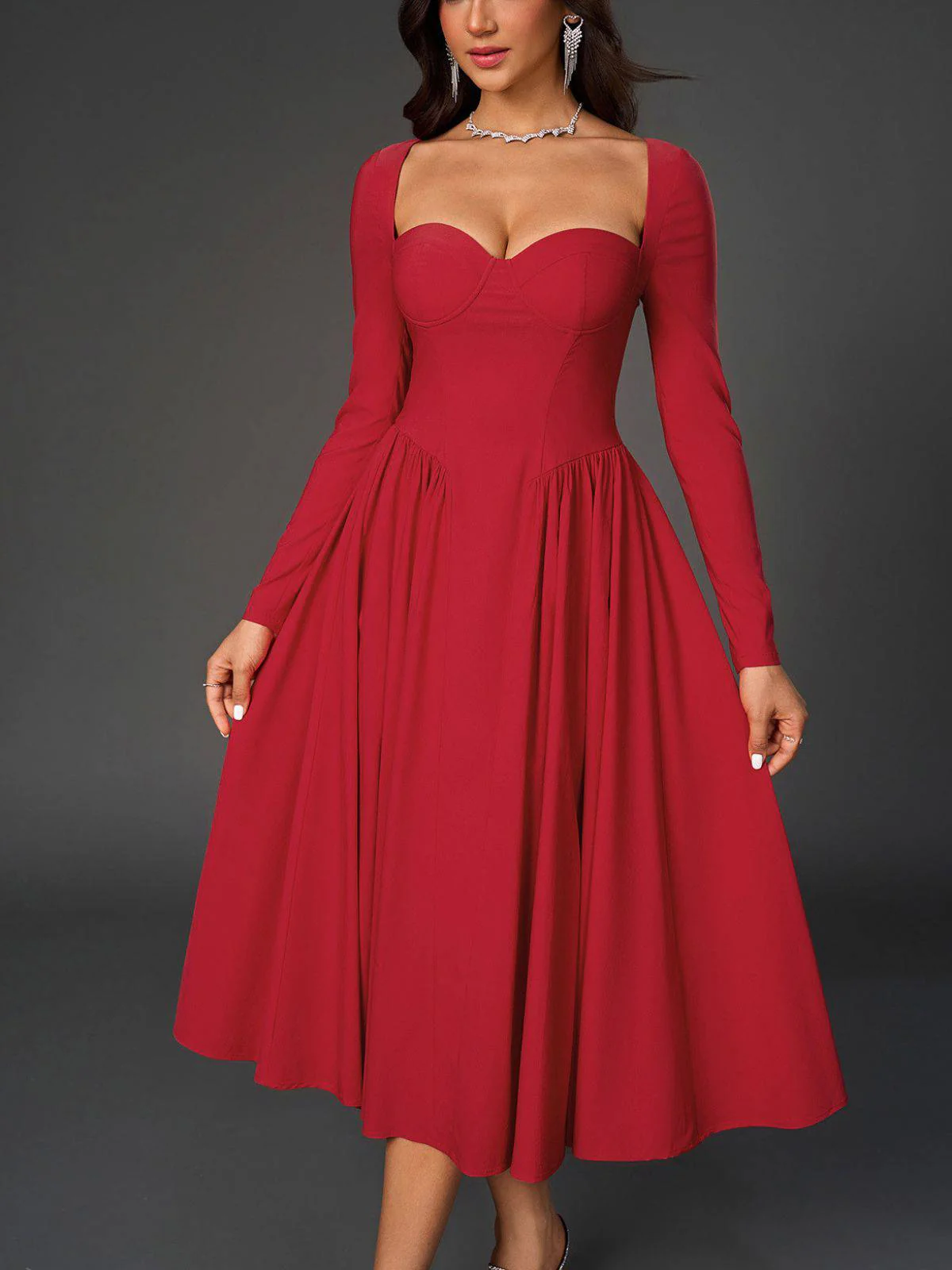 1960er Rückenfrei Schnürung Plissiertes Midi Kleid - Image 2