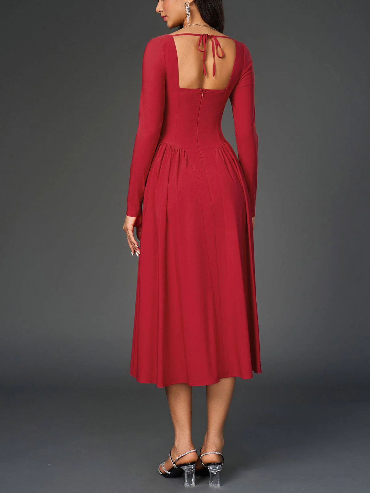 1960er Rückenfrei Schnürung Plissiertes Midi Kleid - Image 3