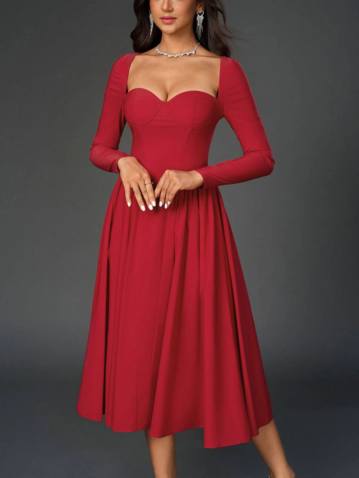 1960er Rückenfrei Schnürung Plissiertes Midi Kleid - Image 4