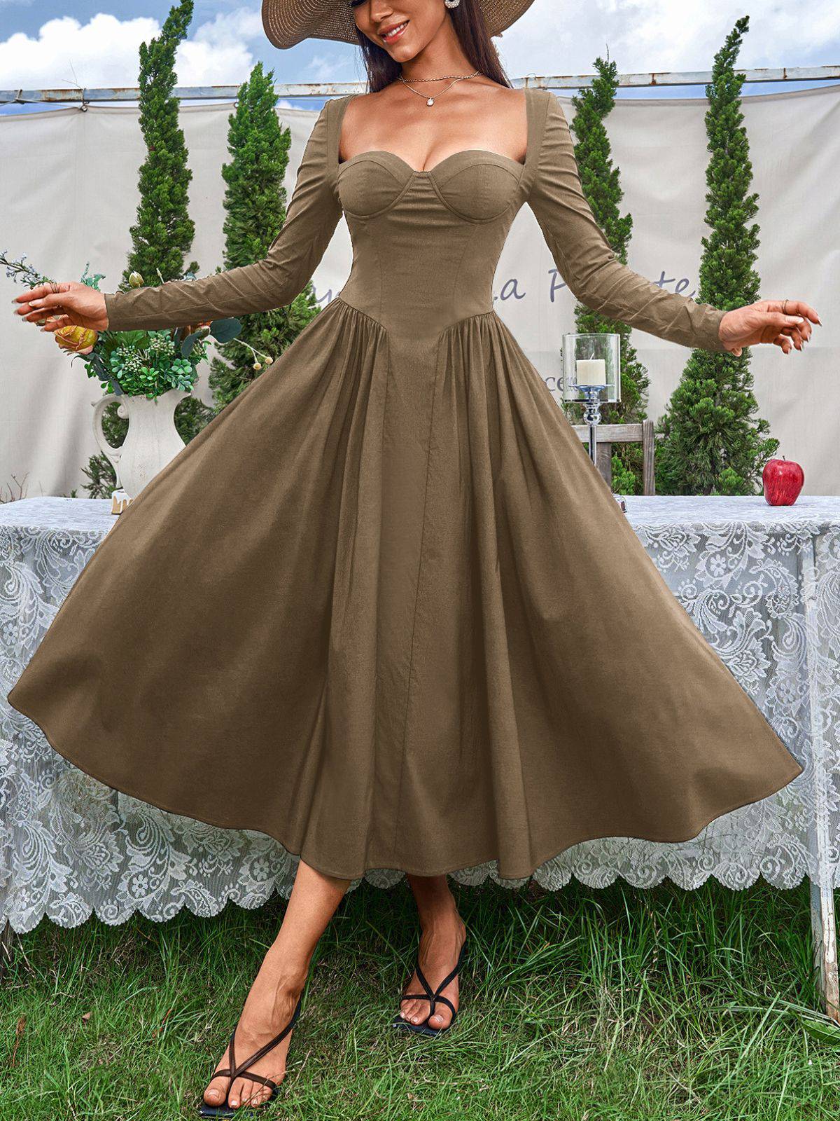 1960er Rückenfrei Schnürung Plissiertes Midi Kleid - Image 8