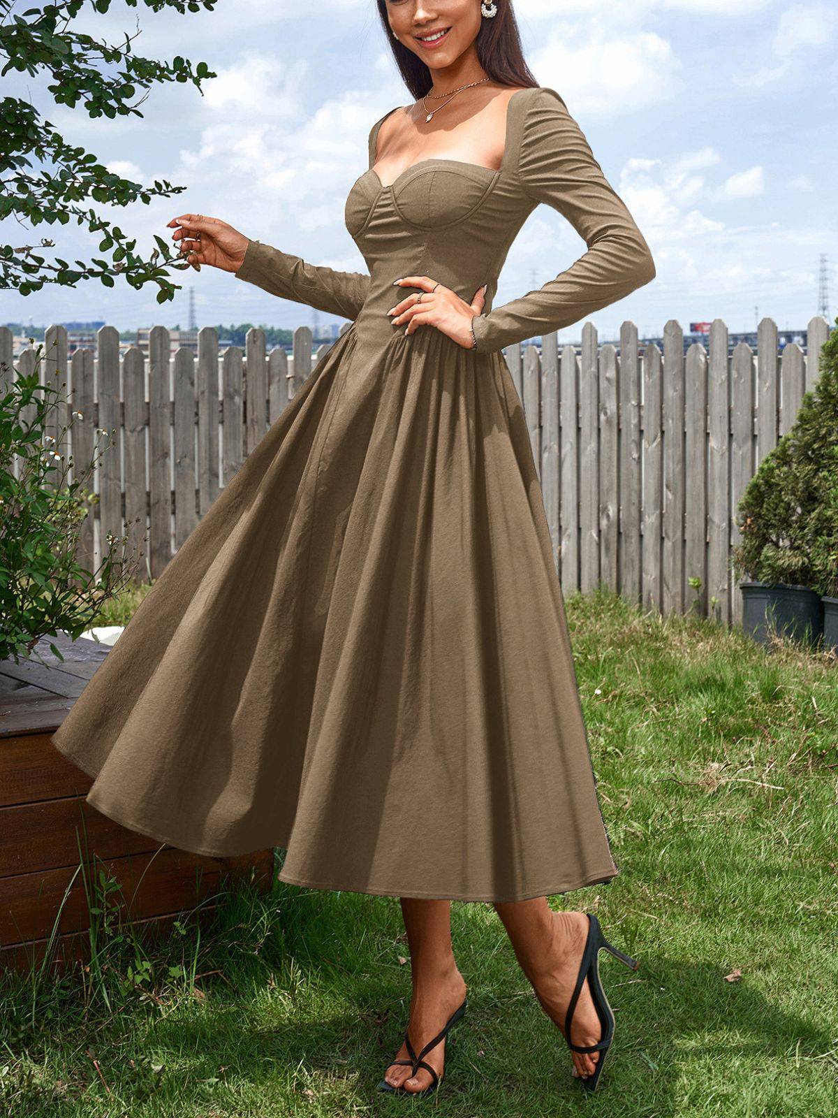 1960er Rückenfrei Schnürung Plissiertes Midi Kleid - Image 9