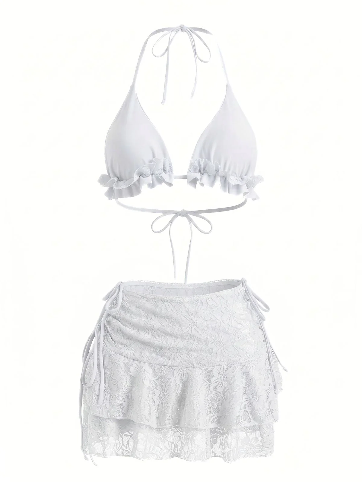 1960er Rüschen Halter Bikini Set & Blumen Spitze Cover-Up - Image 10