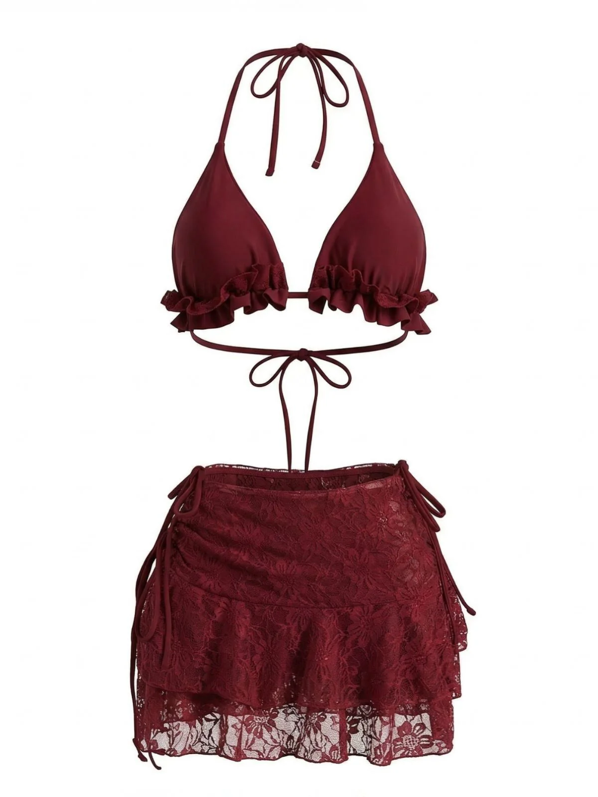 1960er Rüschen Halter Bikini Set & Blumen Spitze Cover-Up - Image 2