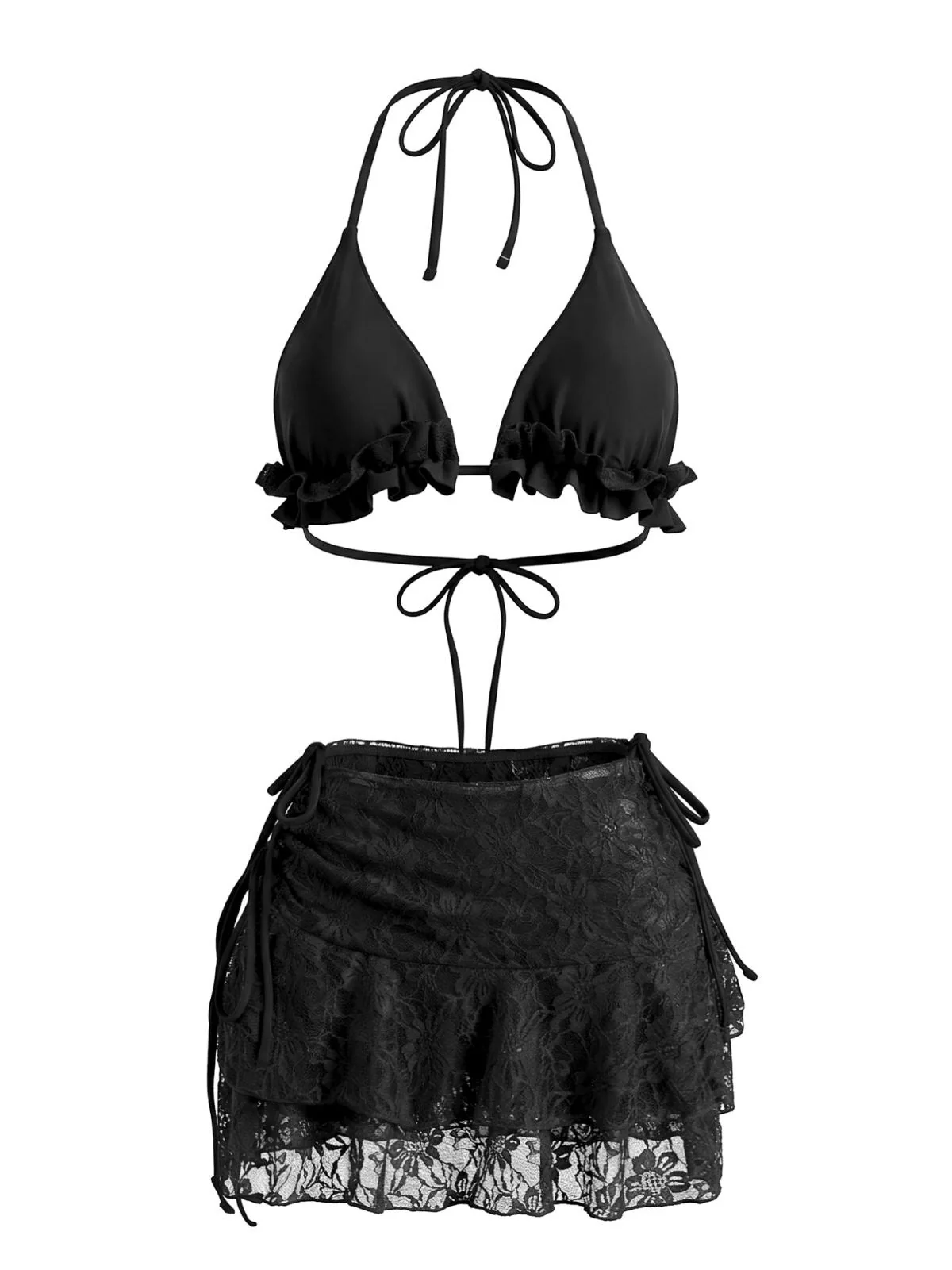 1960er Rüschen Halter Bikini Set & Blumen Spitze Cover-Up - Image 6