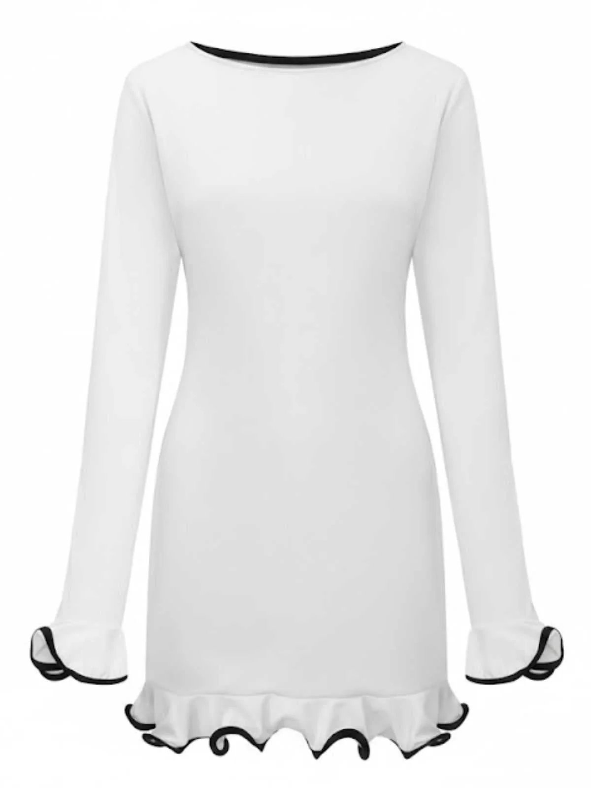 1960er Rüschen Saum Langarm Kleid - Image 10