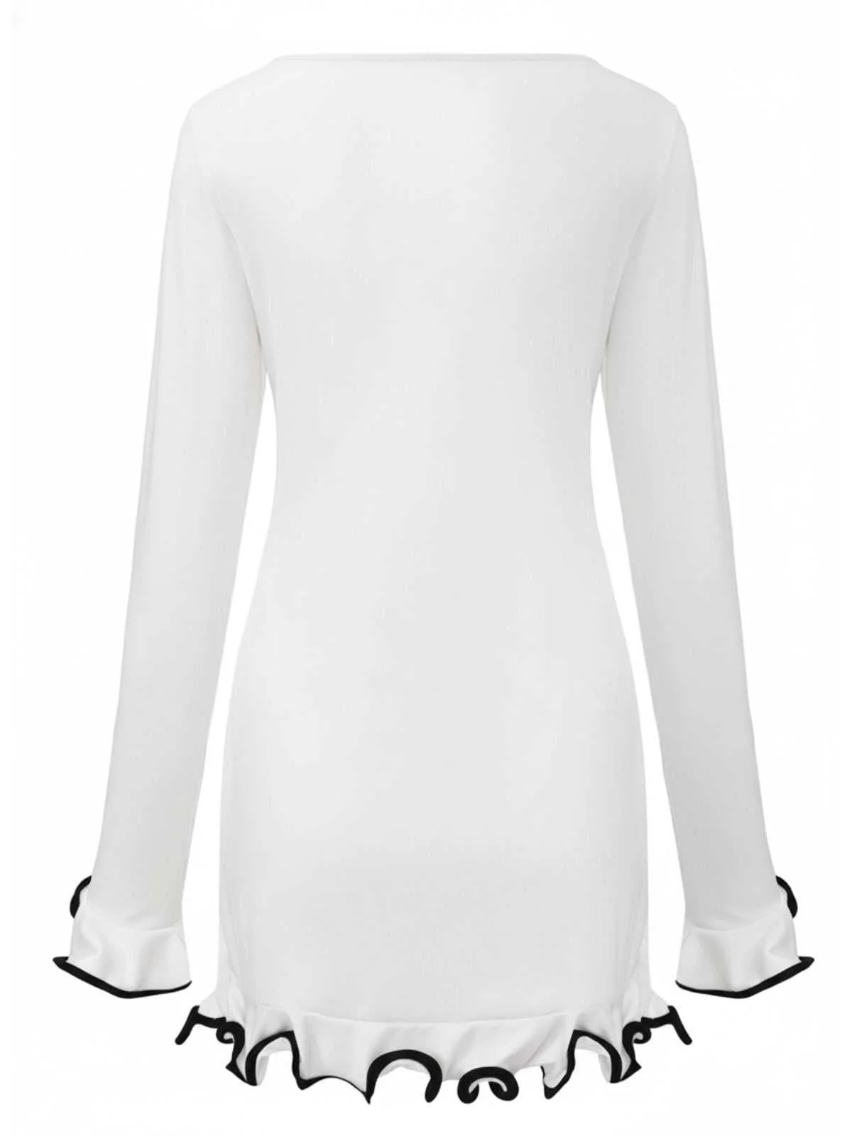 1960er Rüschen Saum Langarm Kleid - Image 11
