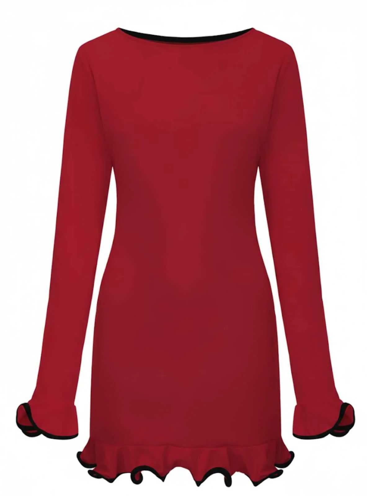 1960er Rüschen Saum Langarm Kleid - Image 2