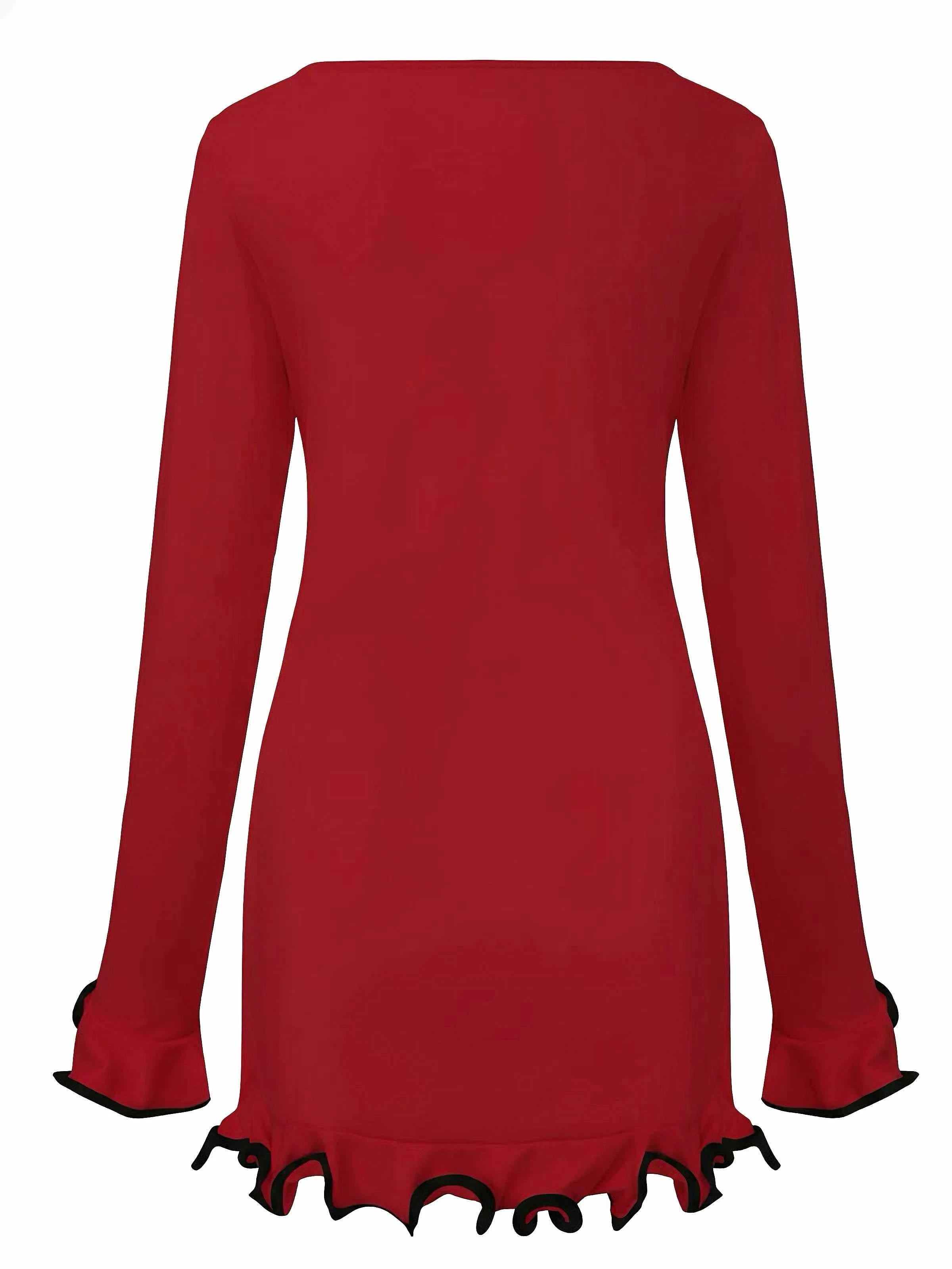 1960er Rüschen Saum Langarm Kleid - Image 3