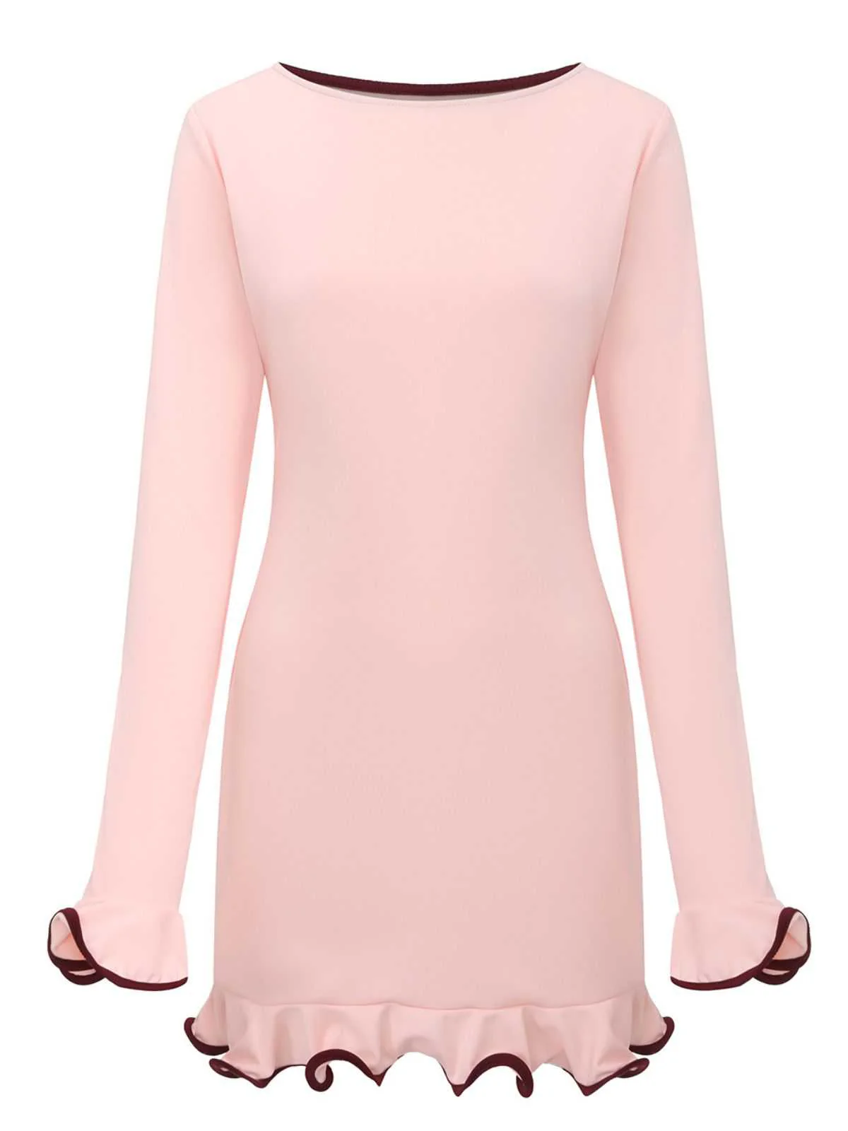 1960er Rüschen Saum Langarm Kleid - Image 4