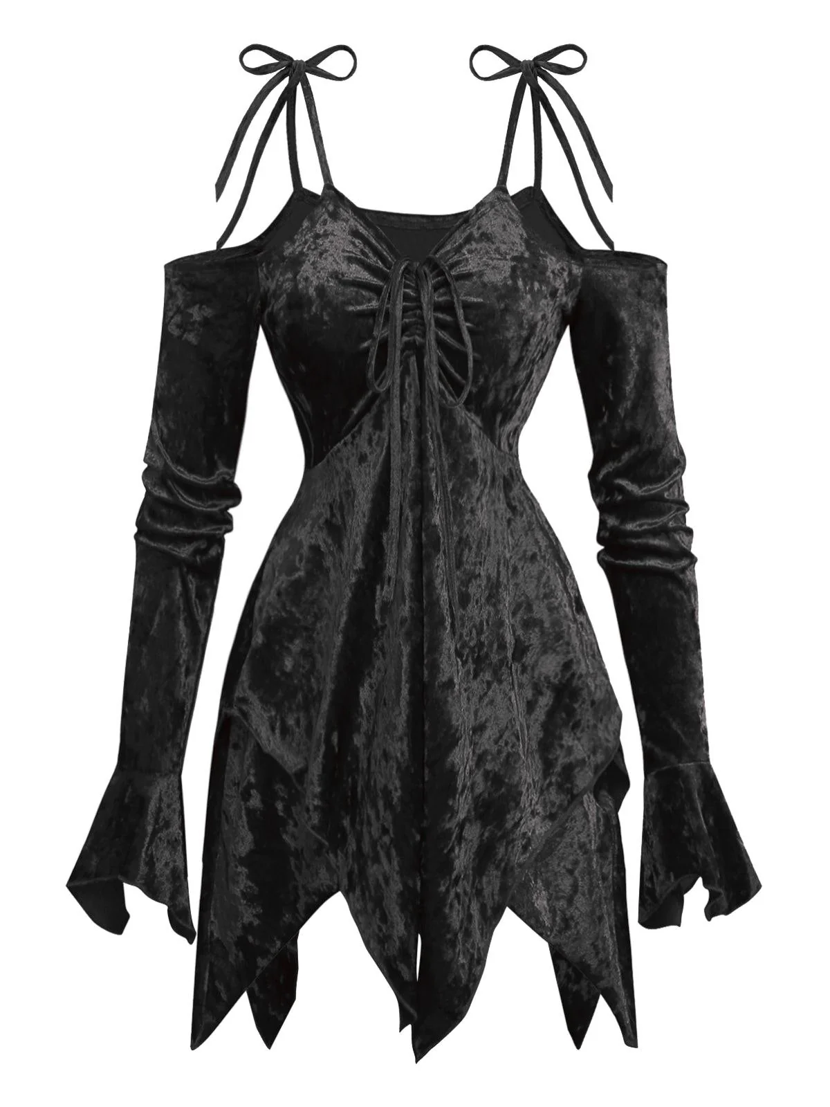 1960er Samt Fledermausärmel Irregulär Saum Kleid