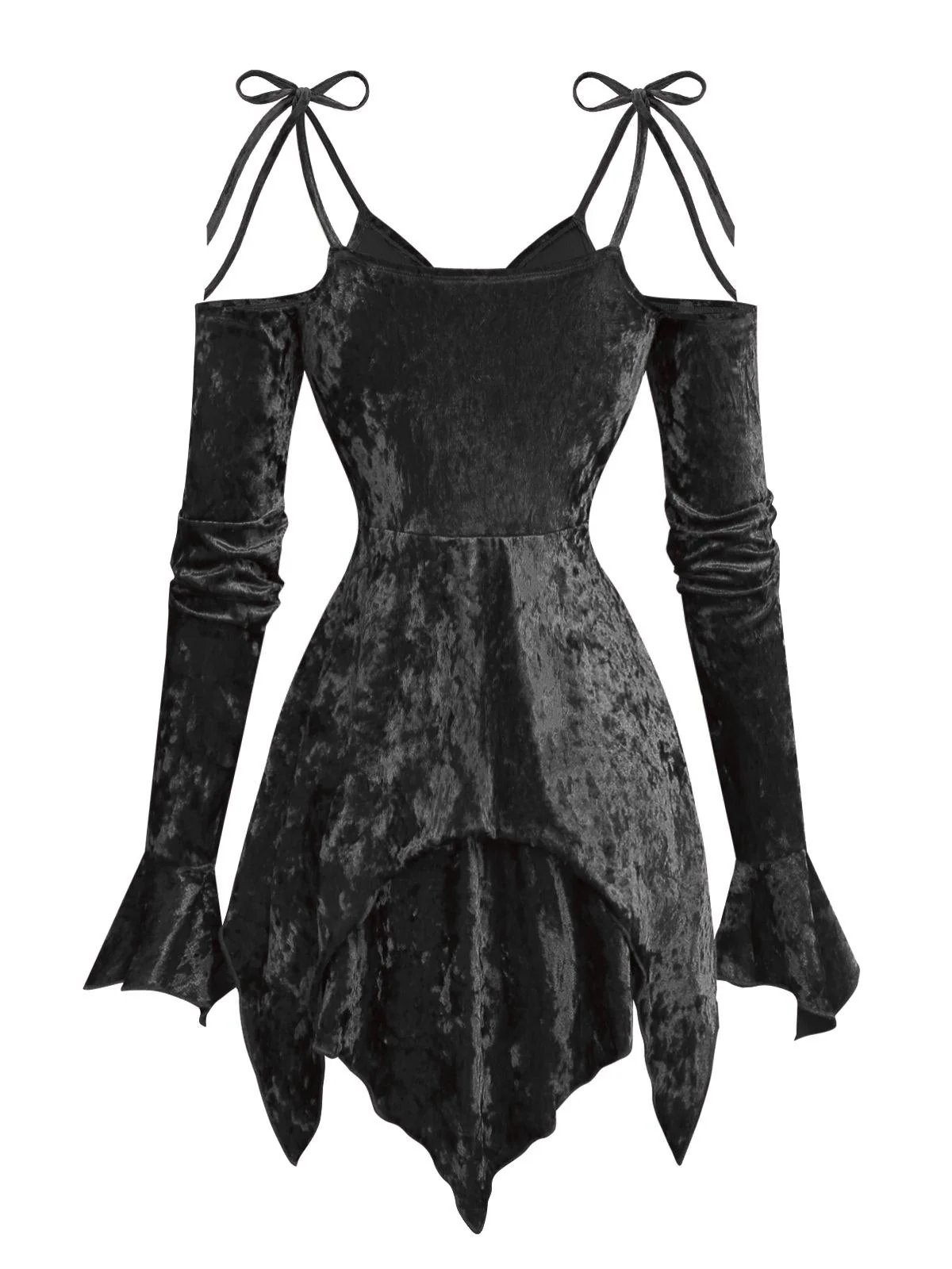 1960er Samt Fledermausärmel Irregulär Saum Kleid - Image 2