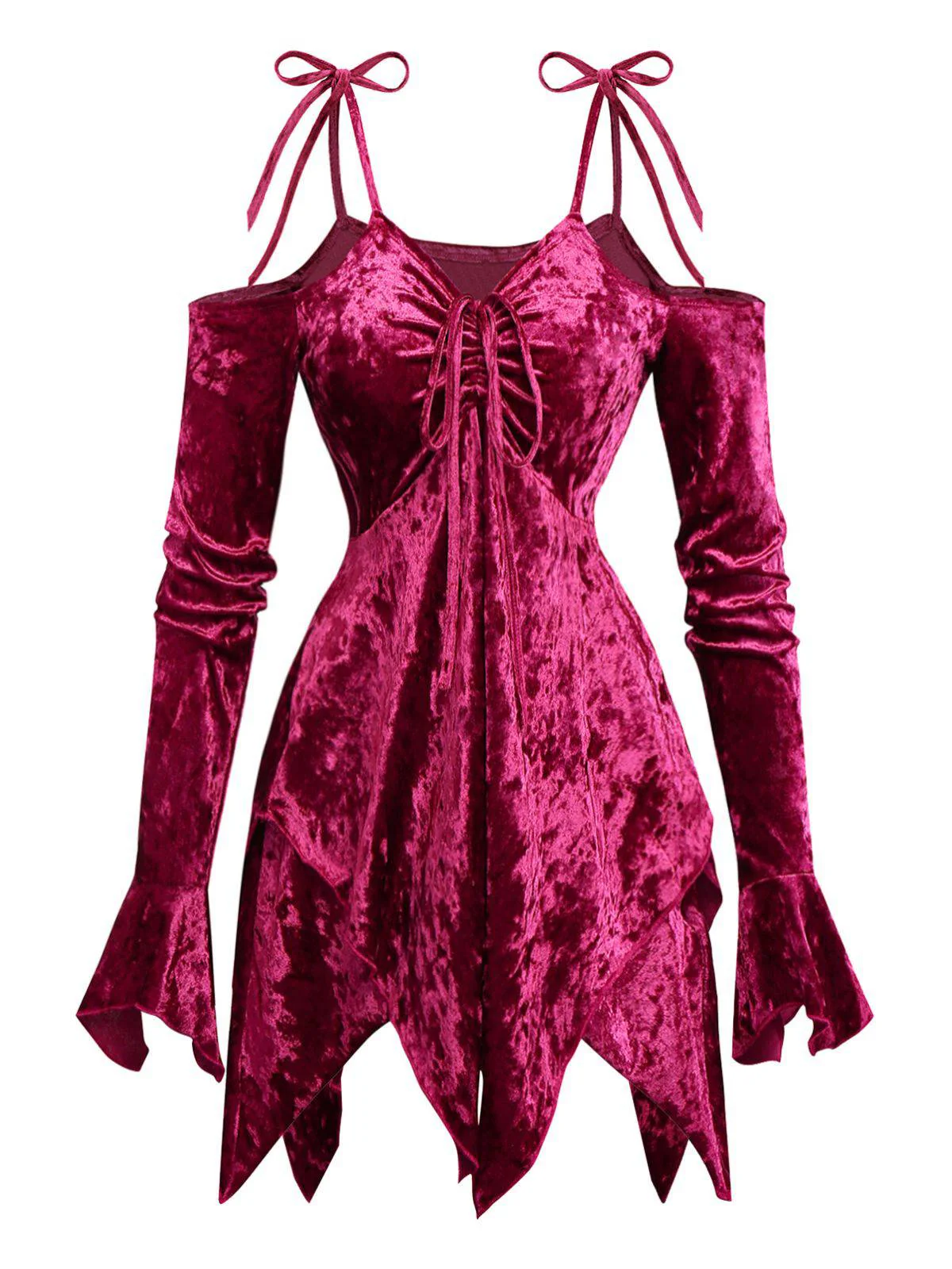 1960er Samt Fledermausärmel Irregulär Saum Kleid - Image 3