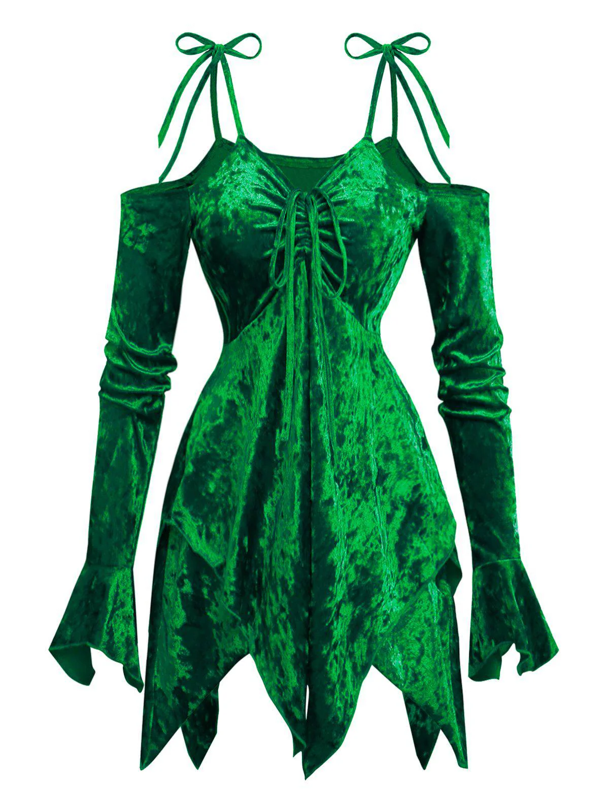 1960er Samt Fledermausärmel Irregulär Saum Kleid - Image 4