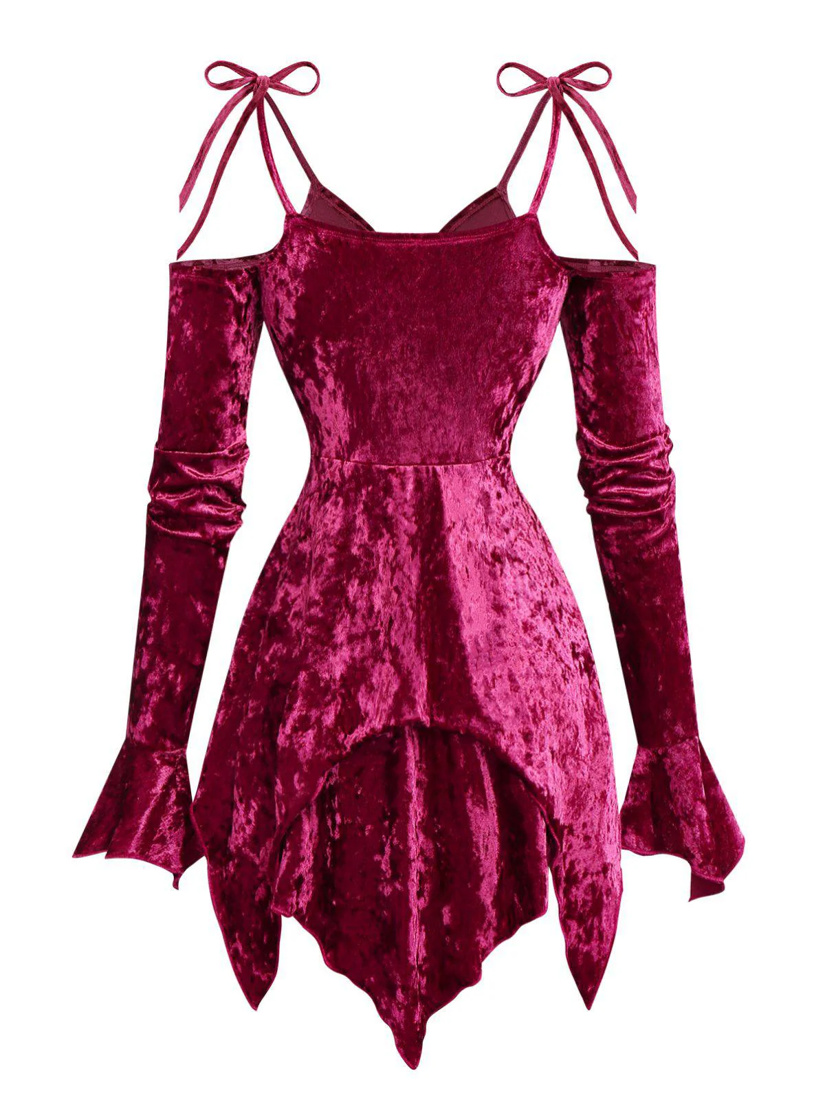 1960er Samt Fledermausärmel Irregulär Saum Kleid - Image 9