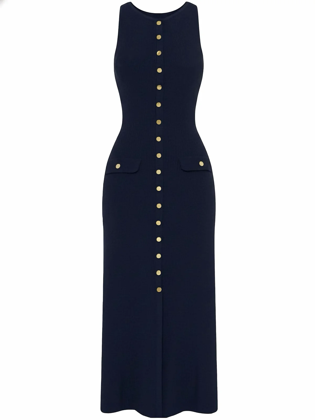 1960er Solide Ärmellos Einreihig Stricken Kleid - Image 4