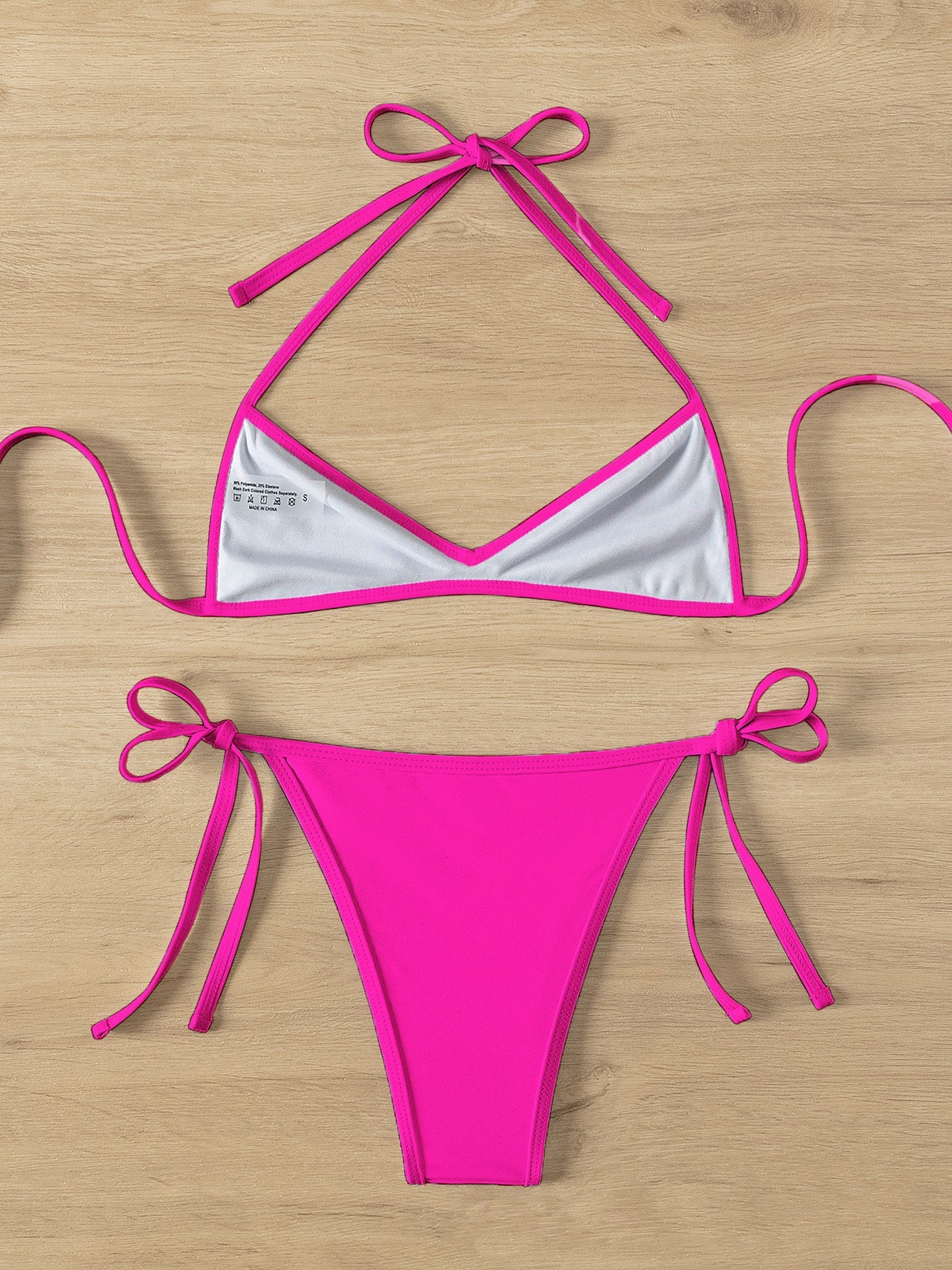 1960er Solide Gerafft Halter Schnürung Bikini Set - Image 8