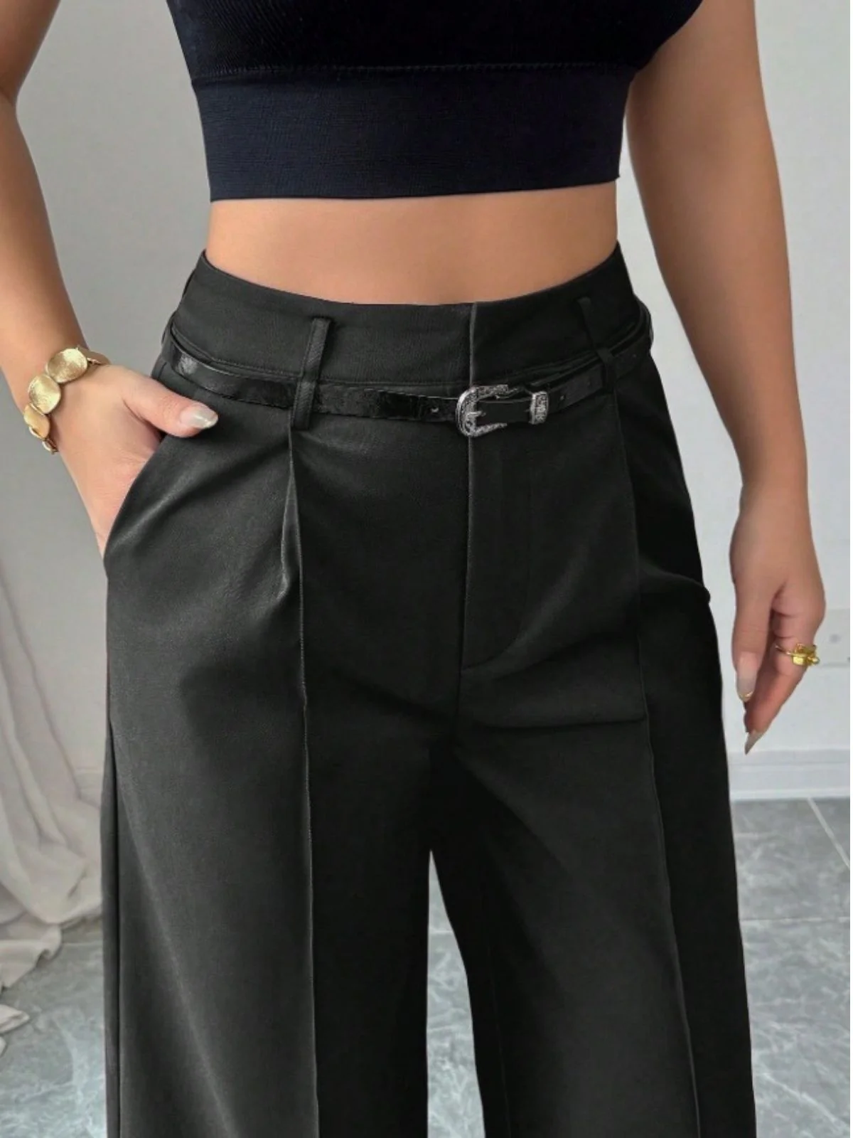 1960er Solide Hohe Taille Weites Bein Hose - Image 4