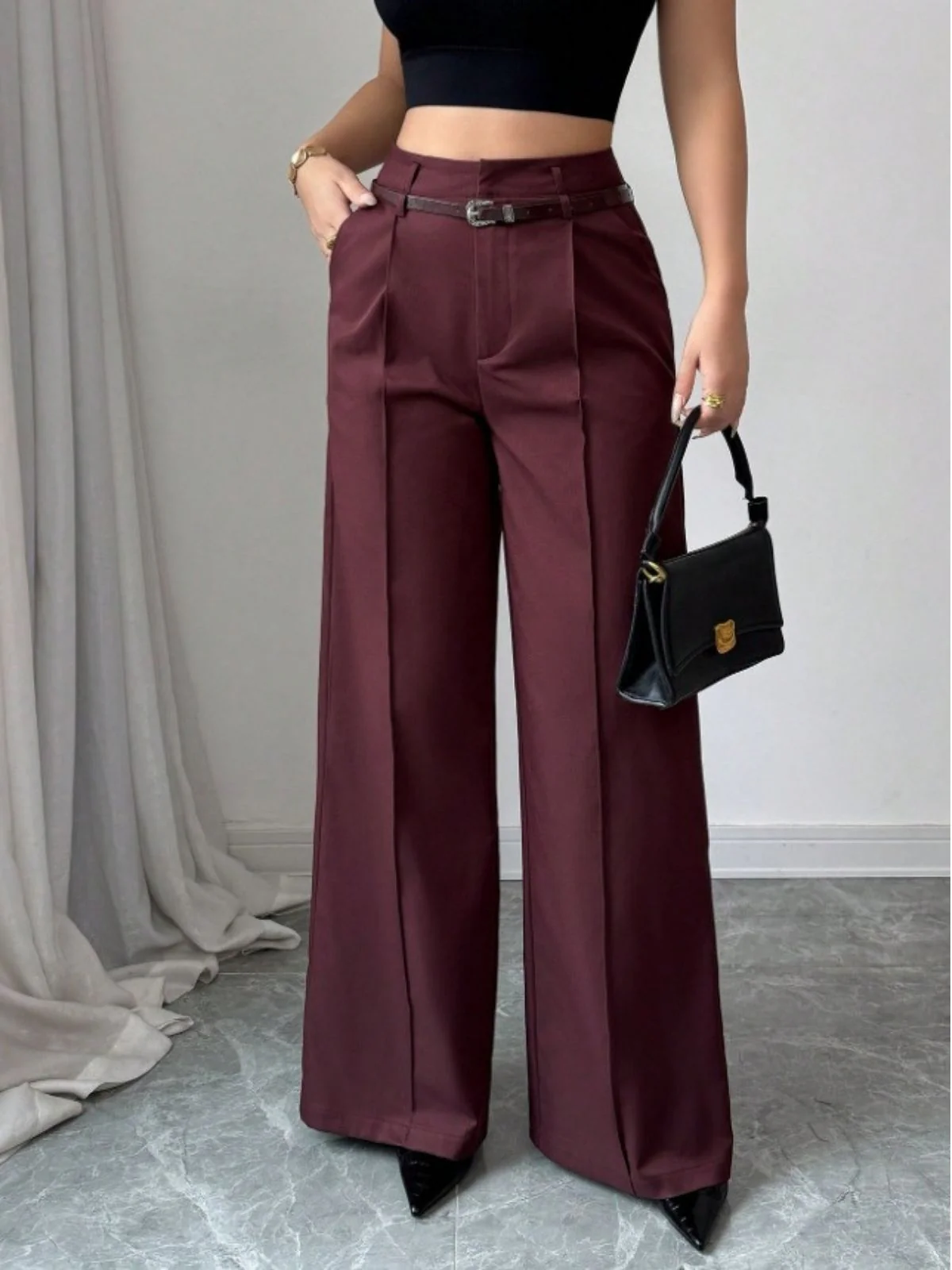 1960er Solide Hohe Taille Weites Bein Hose - Image 6