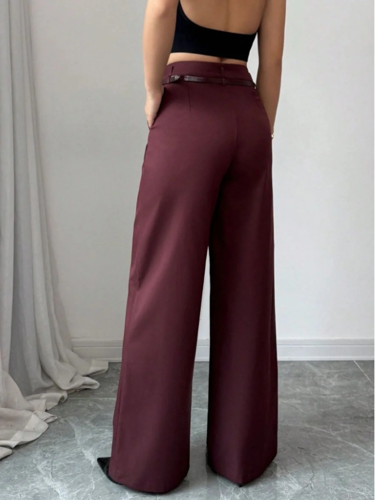 1960er Solide Hohe Taille Weites Bein Hose - Image 8