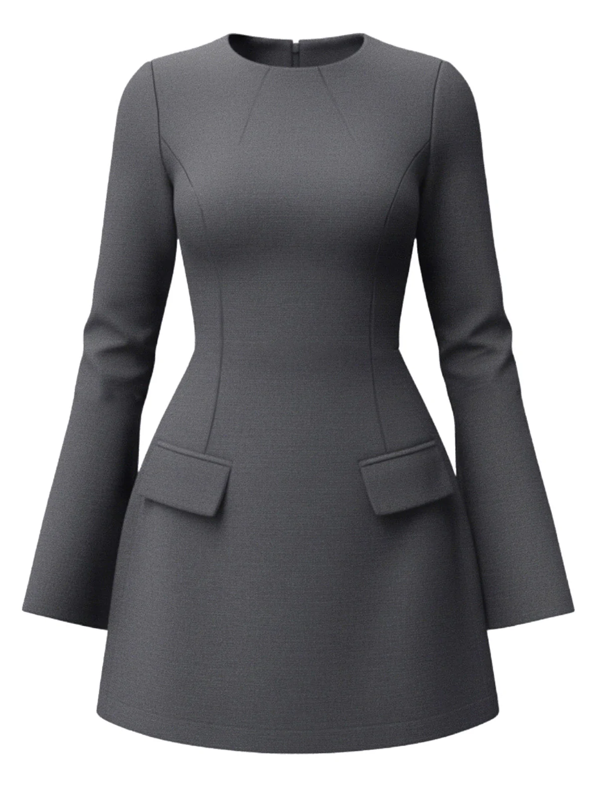 1960er Solide Langarm Faux Taschen Kleid - Image 2