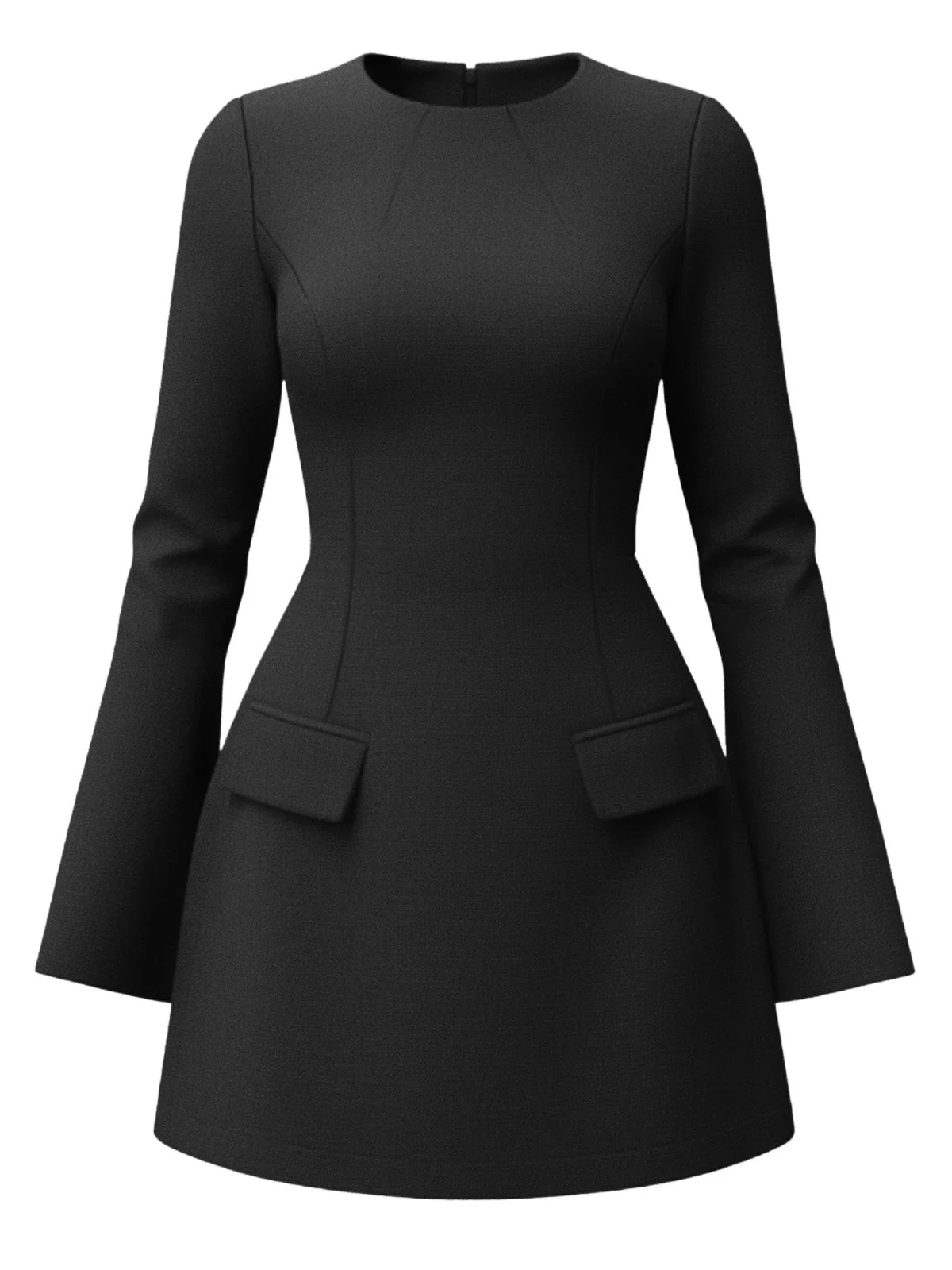 1960er Solide Langarm Faux Taschen Kleid - Image 7