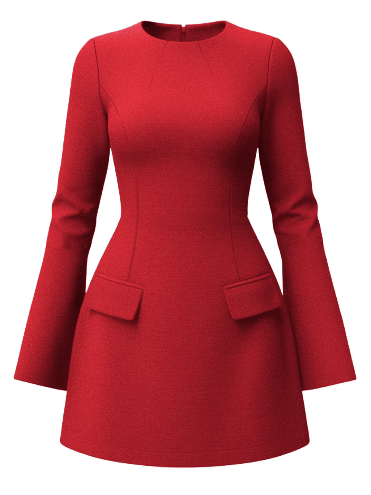 1960er Solide Langarm Faux Taschen Kleid - Image 9