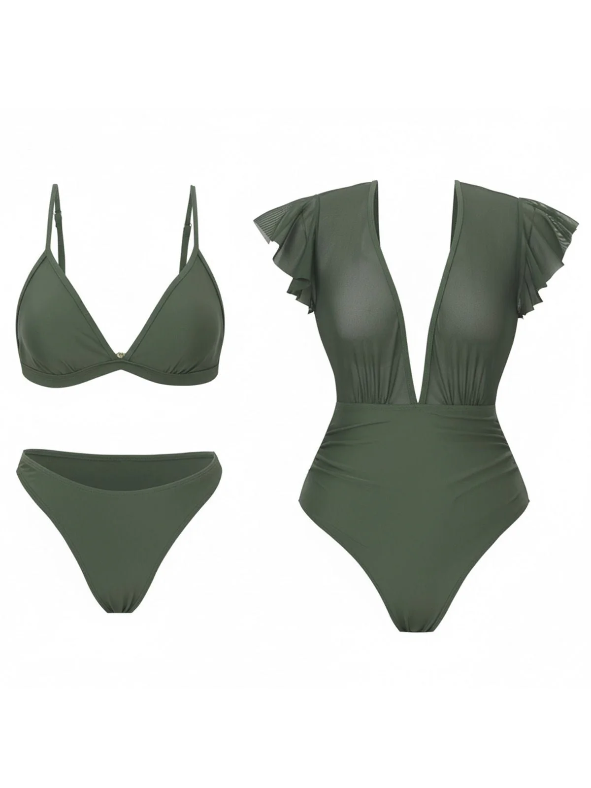 1960er Solide Netz Tiefer Ausschnitt Bikini Set & Cover-Up - Image 11