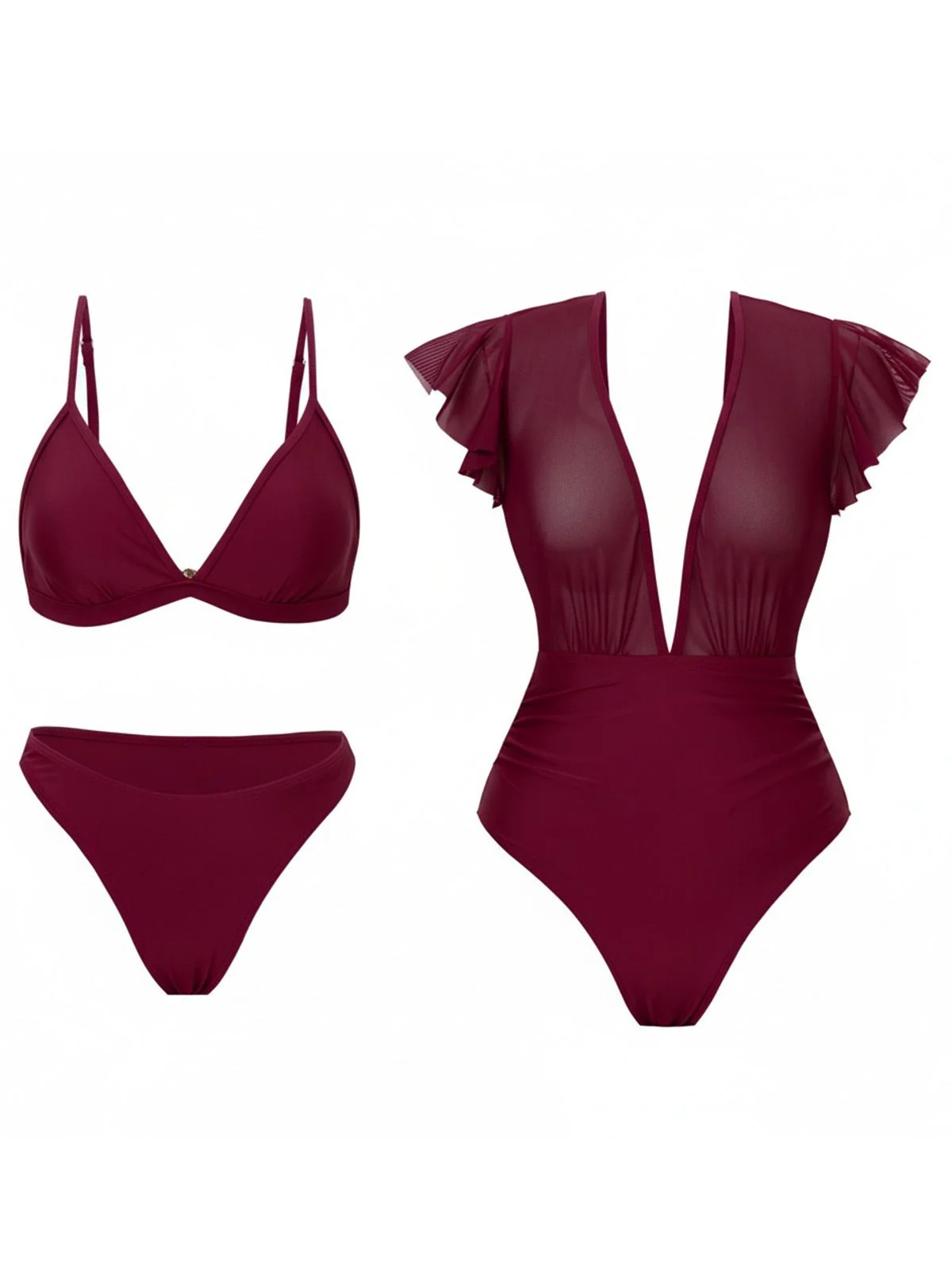 1960er Solide Netz Tiefer Ausschnitt Bikini Set & Cover-Up - Image 9
