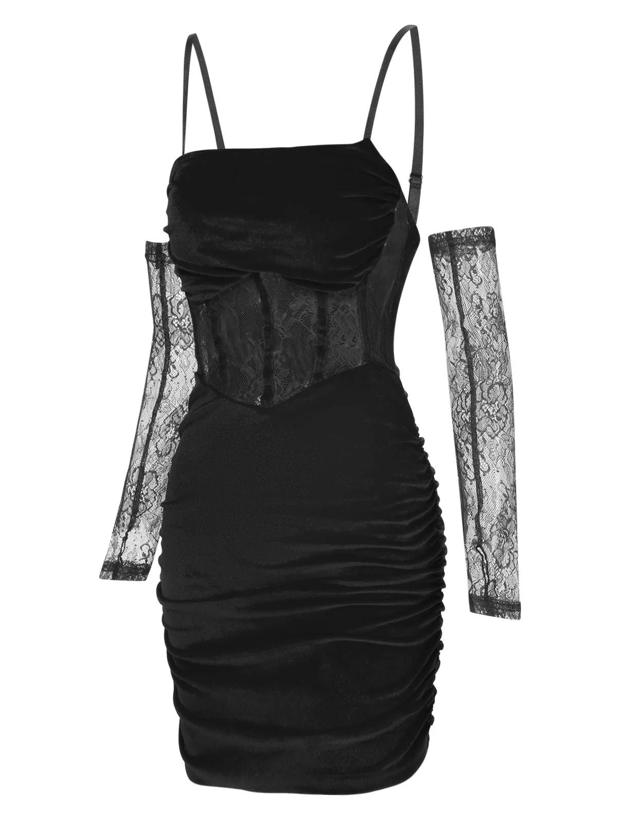 1960er Solide Samt Sling Kleid & Spitzenärmel - Image 10