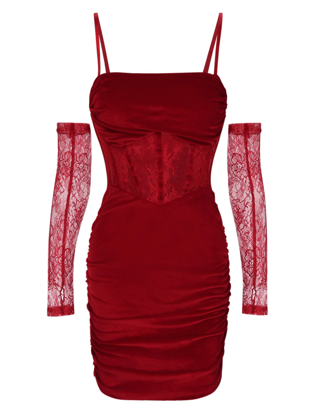 1960er Solide Samt Sling Kleid & Spitzenärmel - Image 2