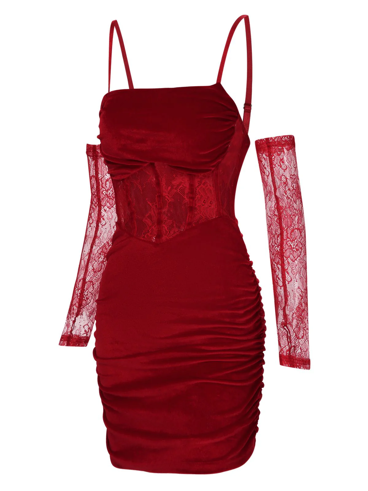 1960er Solide Samt Sling Kleid & Spitzenärmel - Image 3