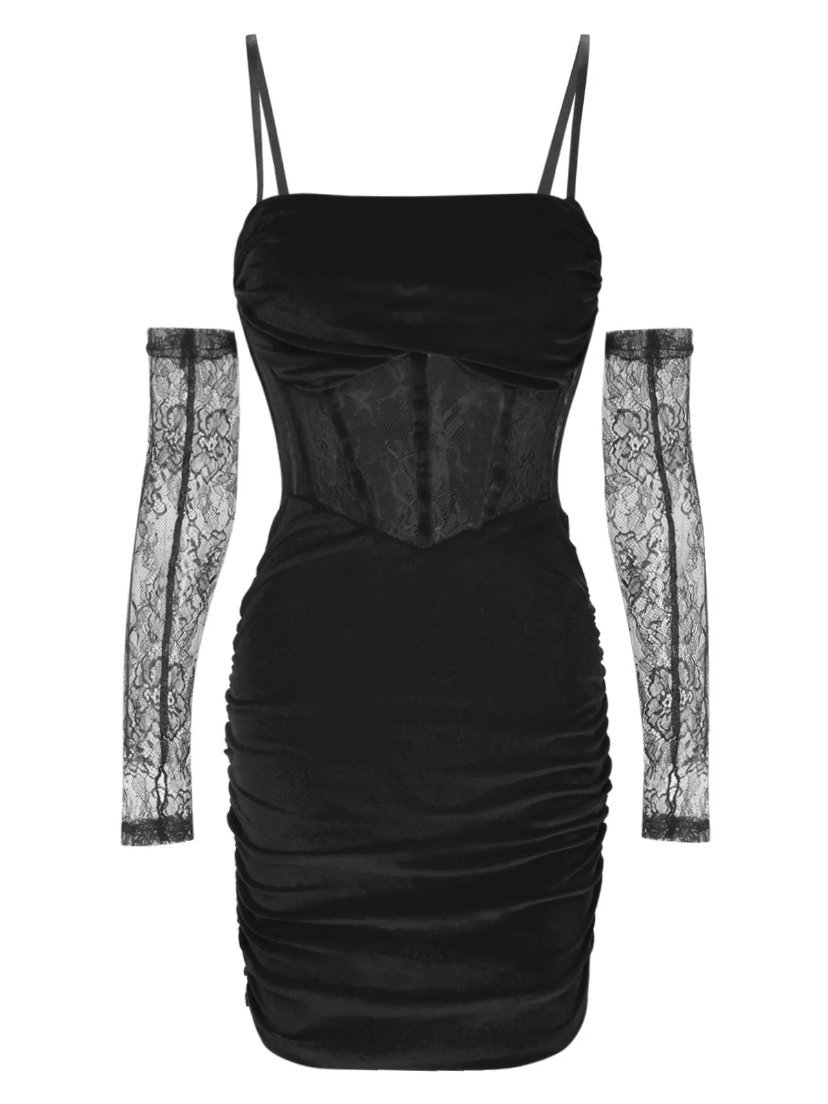 1960er Solide Samt Sling Kleid & Spitzenärmel - Image 8