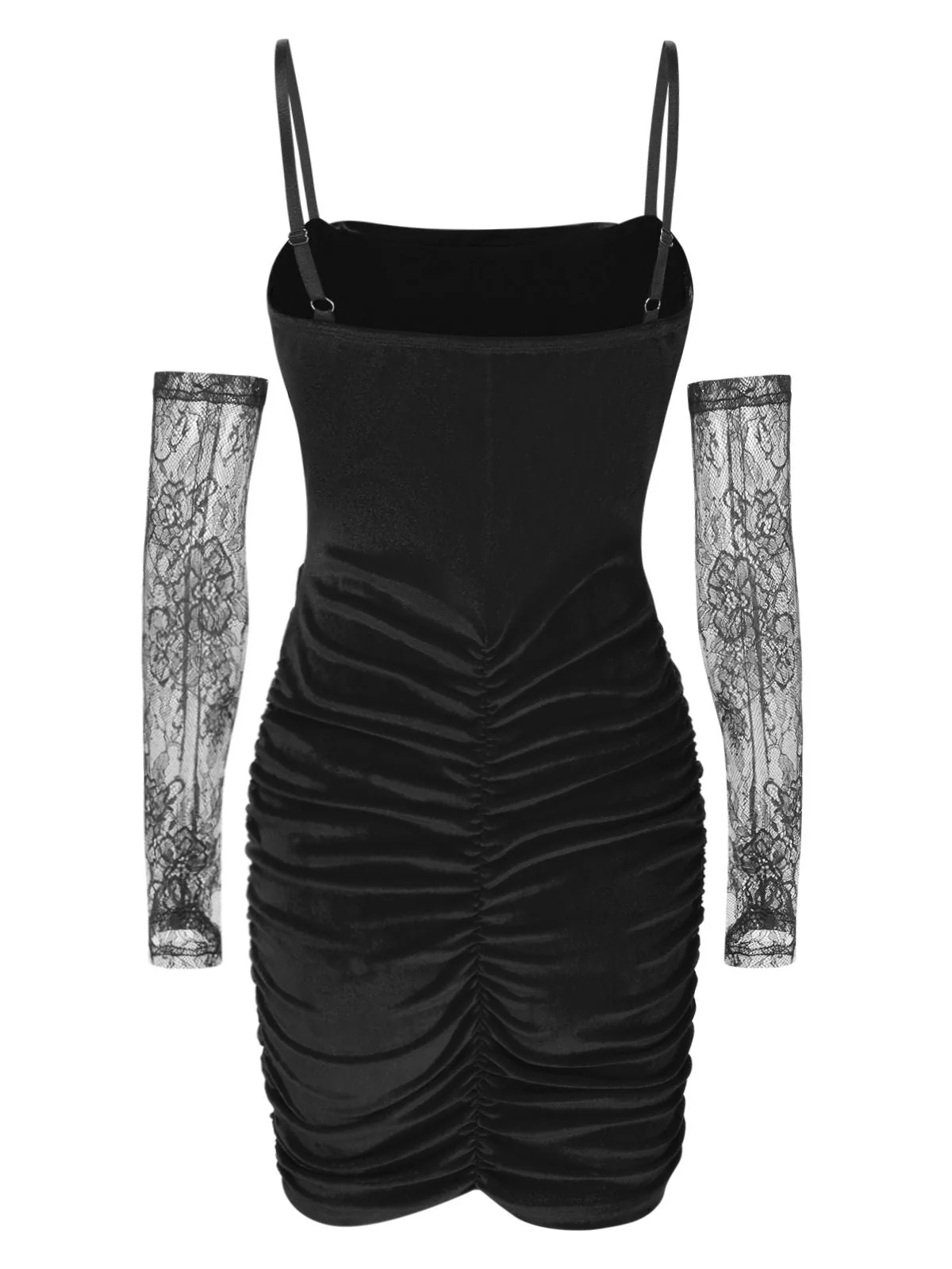 1960er Solide Samt Sling Kleid & Spitzenärmel - Image 9