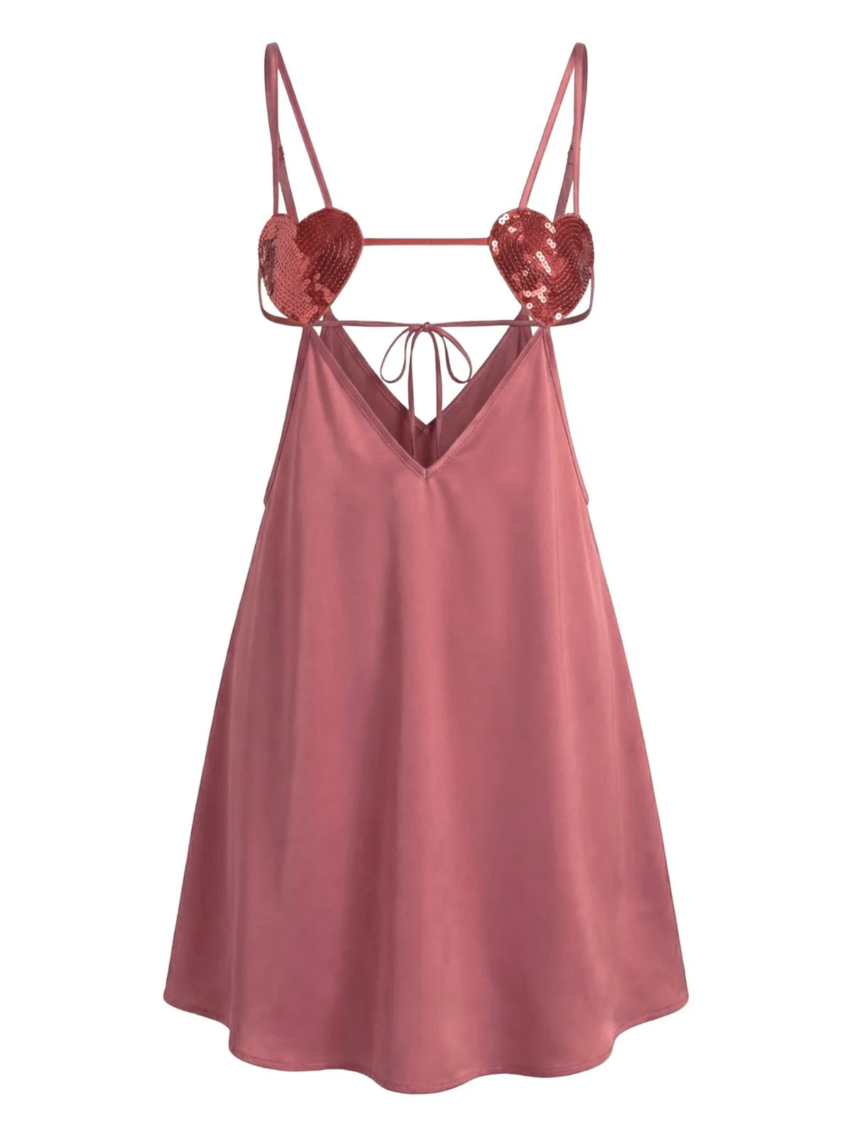 1960er Solide Satin Pailletten Herz Träger Nachthemd - Image 7