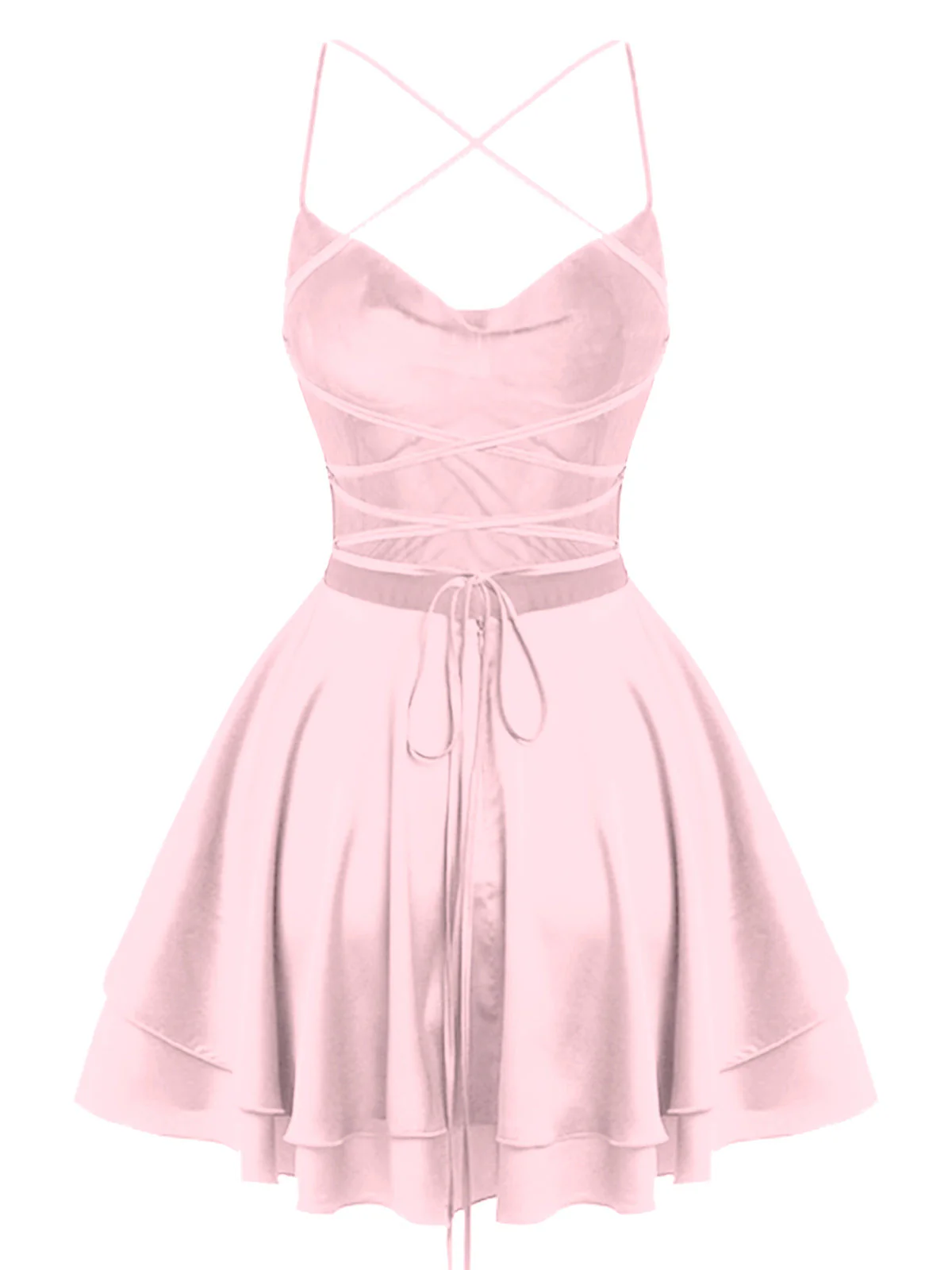 1960er Solide Satin Zurück Schnürung Mini Kleid - Image 2