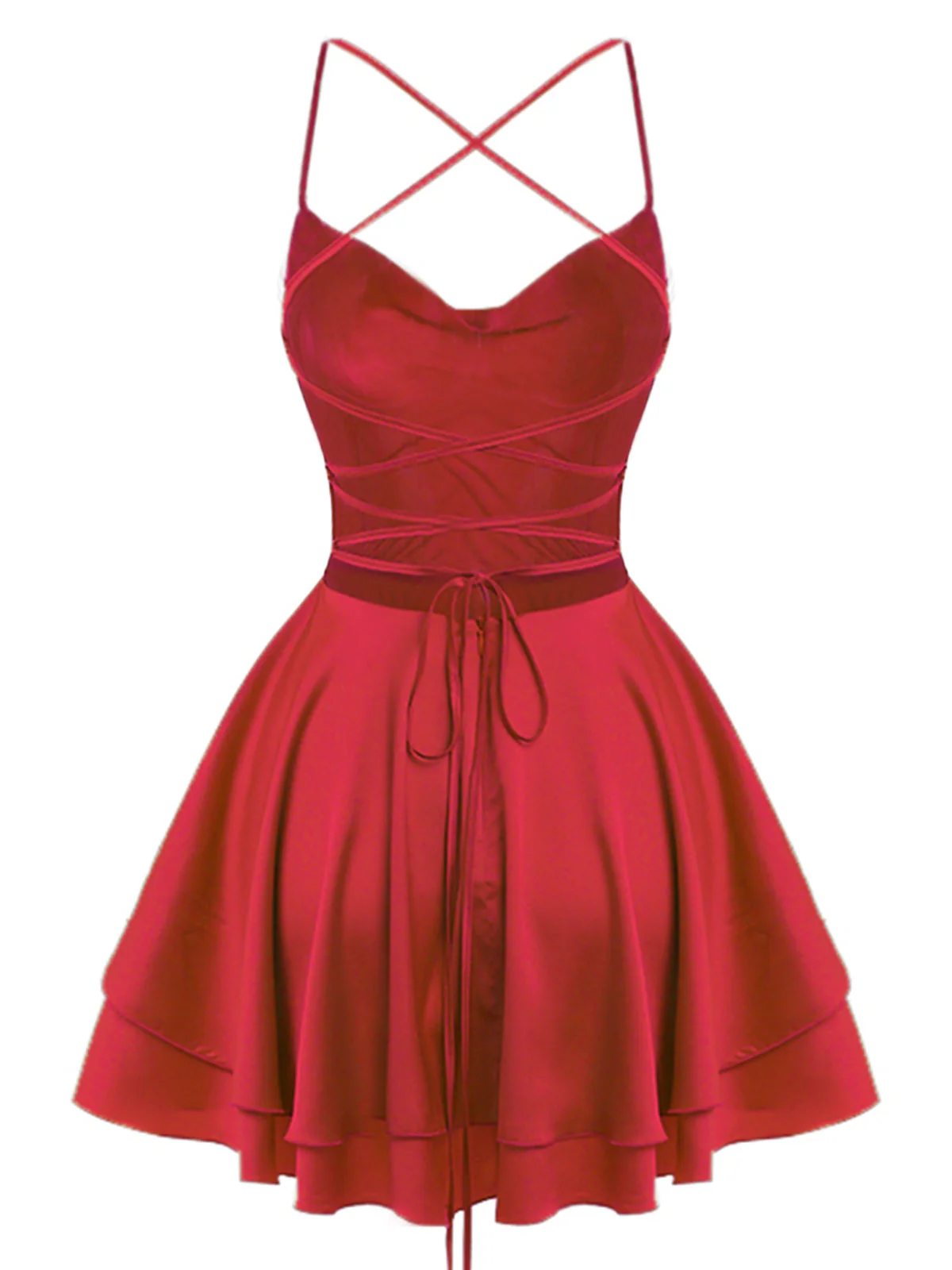 1960er Solide Satin Zurück Schnürung Mini Kleid - Image 6