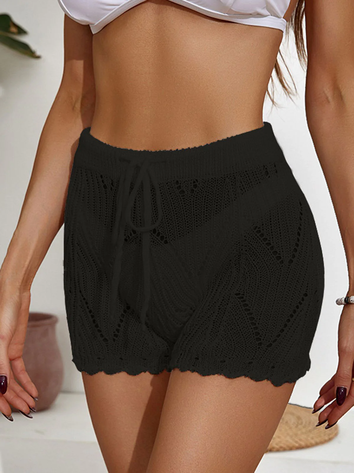 1960er Solide Schnürung Ausgehöhlter Häkeln Shorts - Image 5