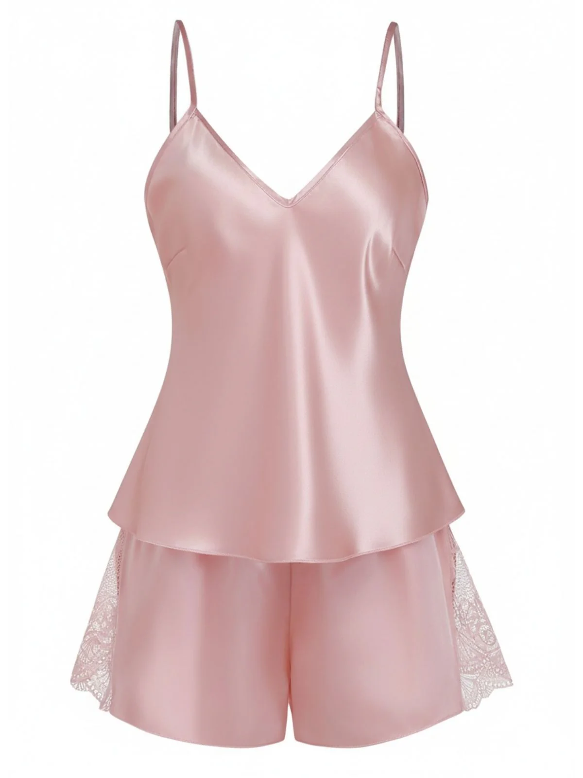 1960er Solide Spitze Besatz Satin Unterhemd Pajama Set - Image 2