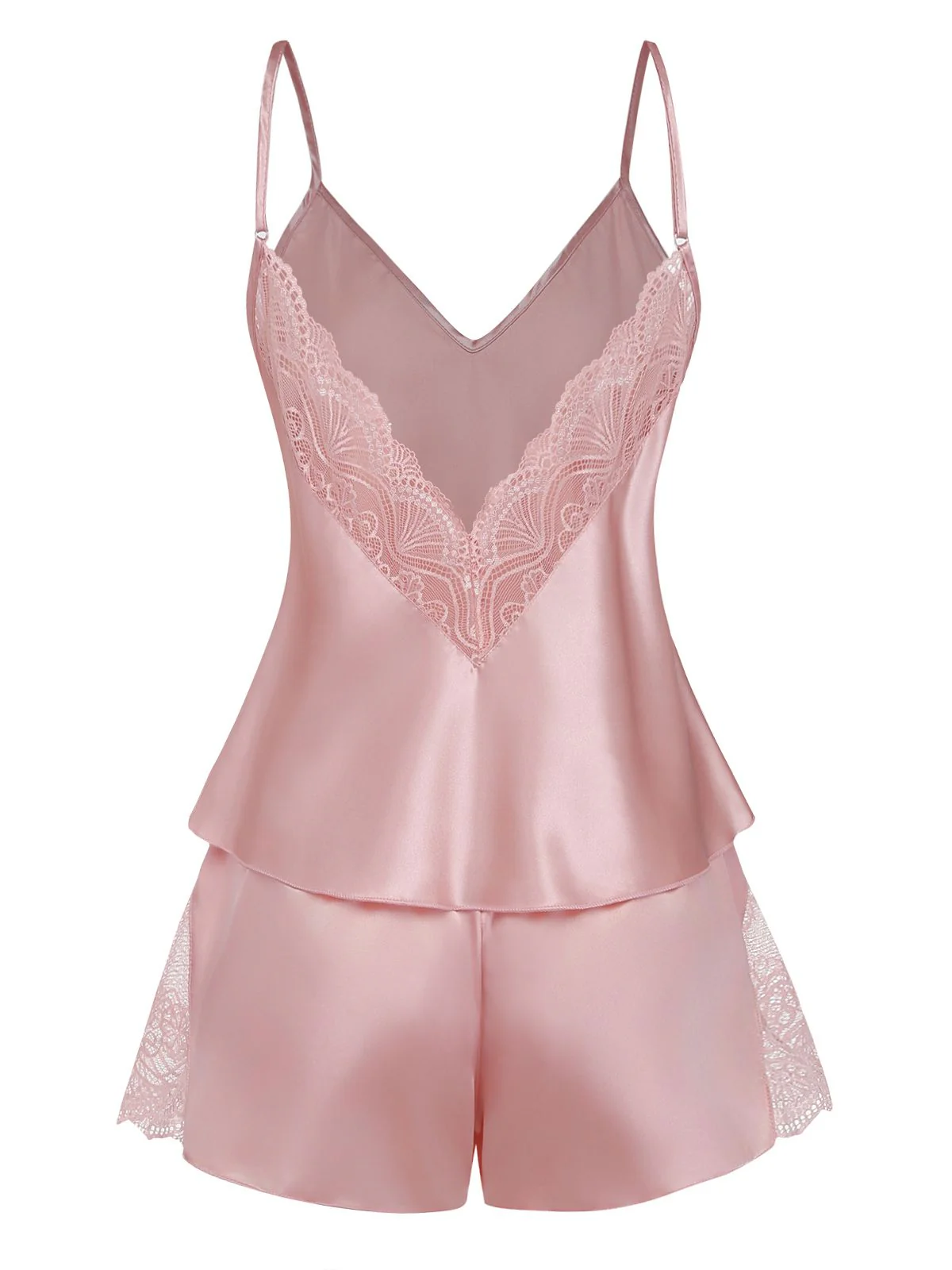 1960er Solide Spitze Besatz Satin Unterhemd Pajama Set - Image 3