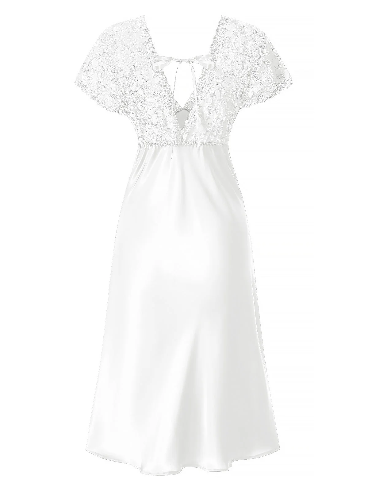 1960er Solide Spitze Satin Patchwork V-Ausschnitt Nachthemd - Image 11