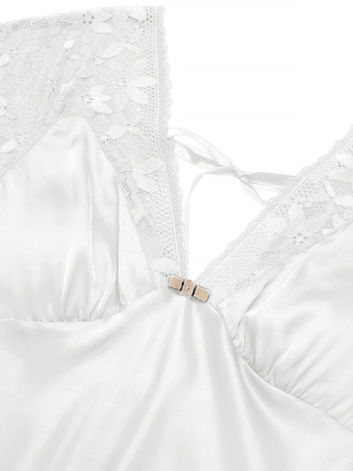 1960er Solide Spitze Satin Patchwork V-Ausschnitt Nachthemd - Image 12