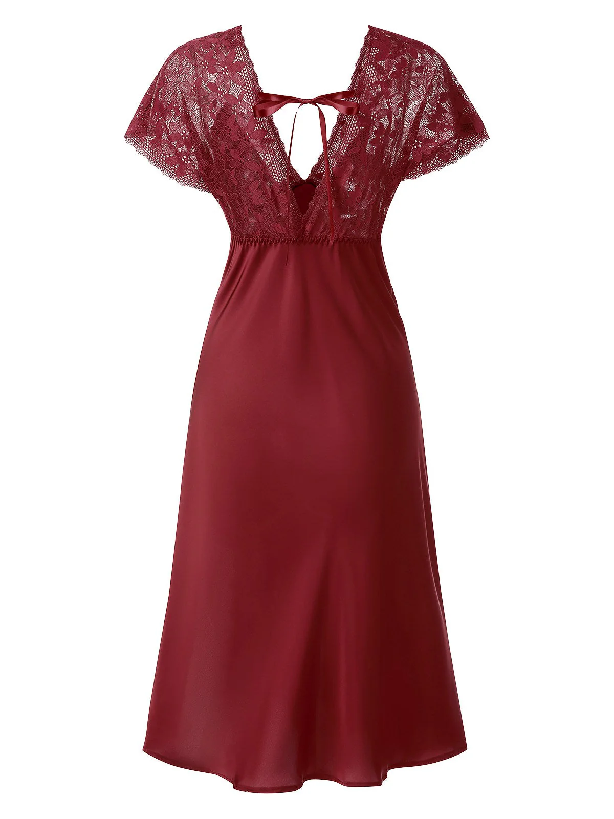 1960er Solide Spitze Satin Patchwork V-Ausschnitt Nachthemd - Image 3
