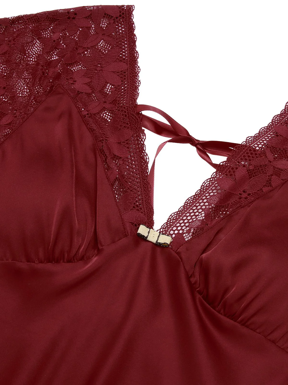 1960er Solide Spitze Satin Patchwork V-Ausschnitt Nachthemd - Image 4