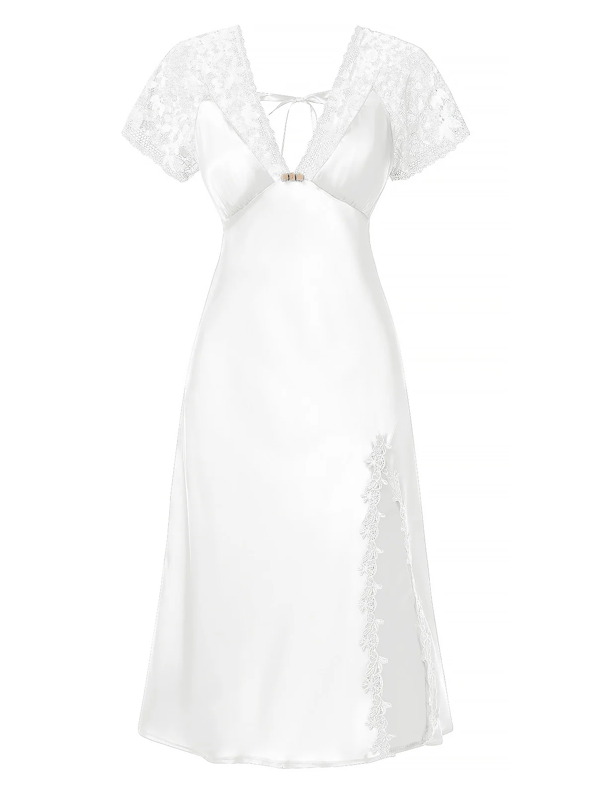 1960er Solide Spitze Satin Patchwork V-Ausschnitt Nachthemd - Image 9