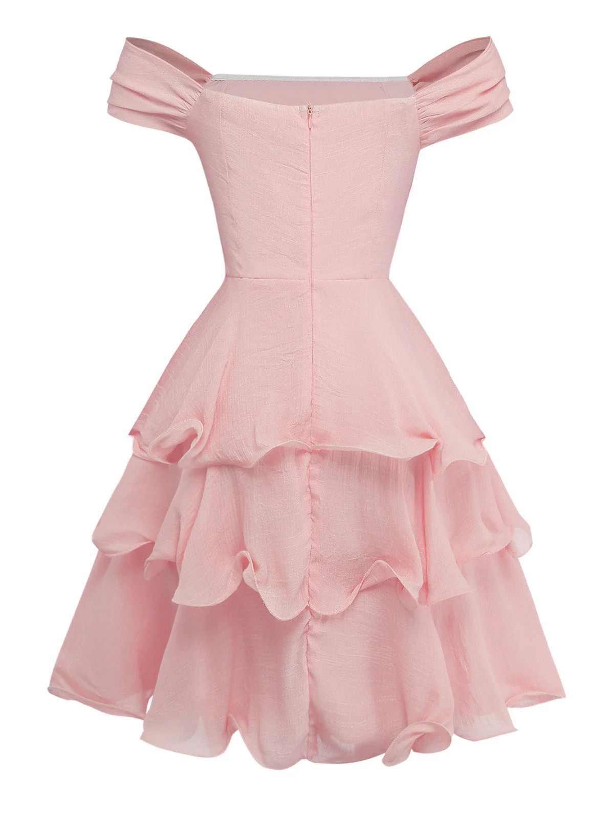 1960er Solide Trägerlos Rückenfrei Rüschen Volant Kleid - Image 7