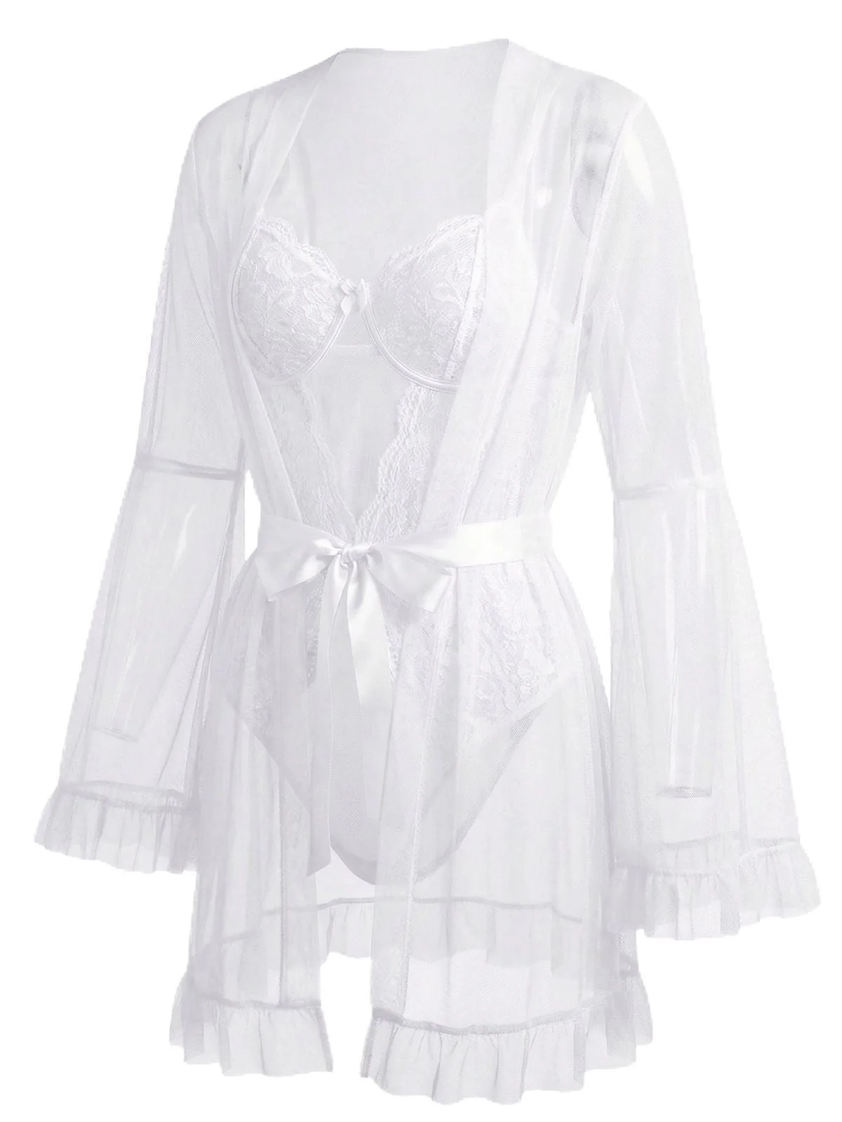 1960er Solide Transparent Spitze Patchwork Nachtwäsche Set - Image 13